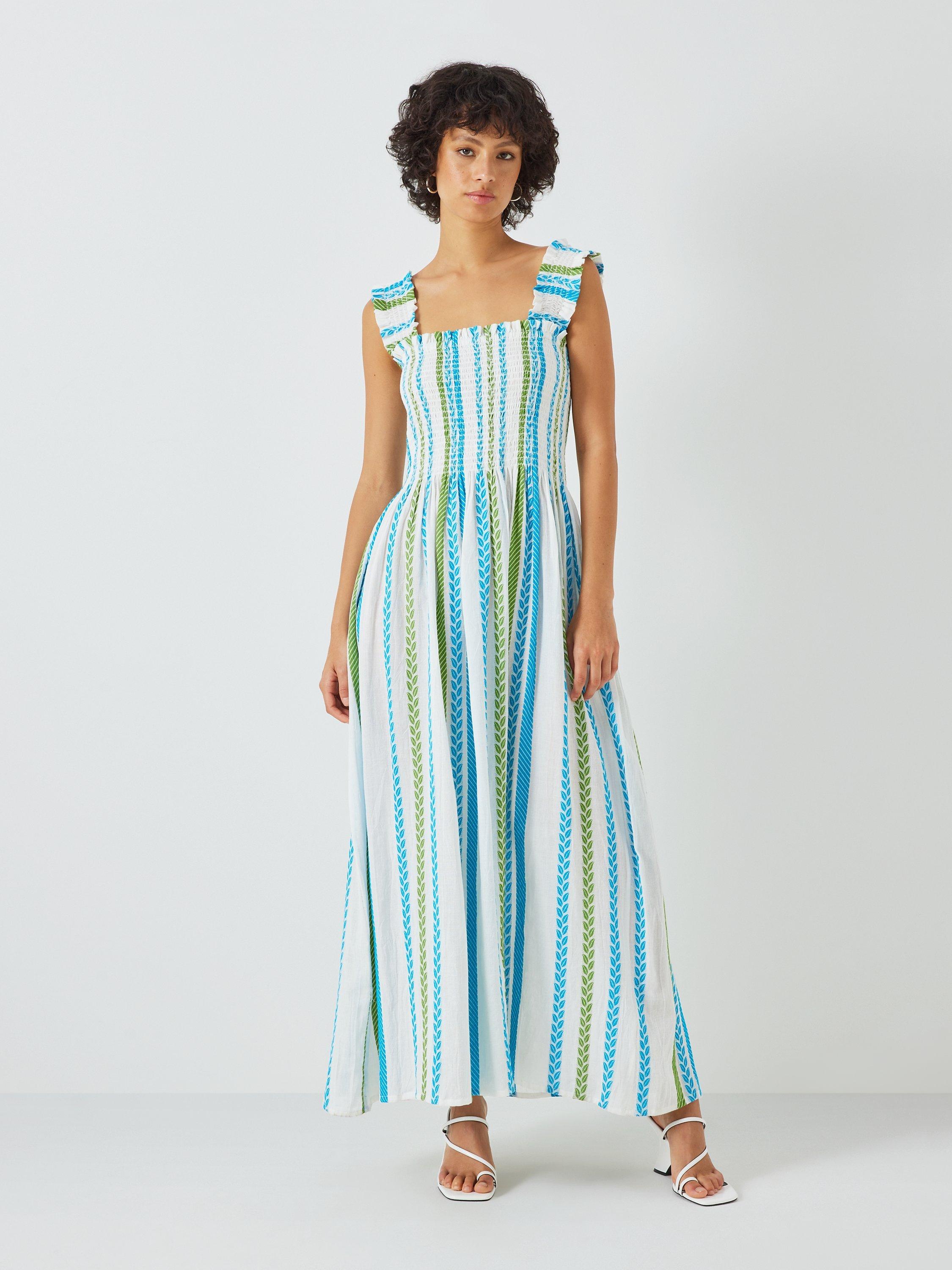 SUMMERY Copenhagen Cady Stripe Smock Dress, Blue Danube