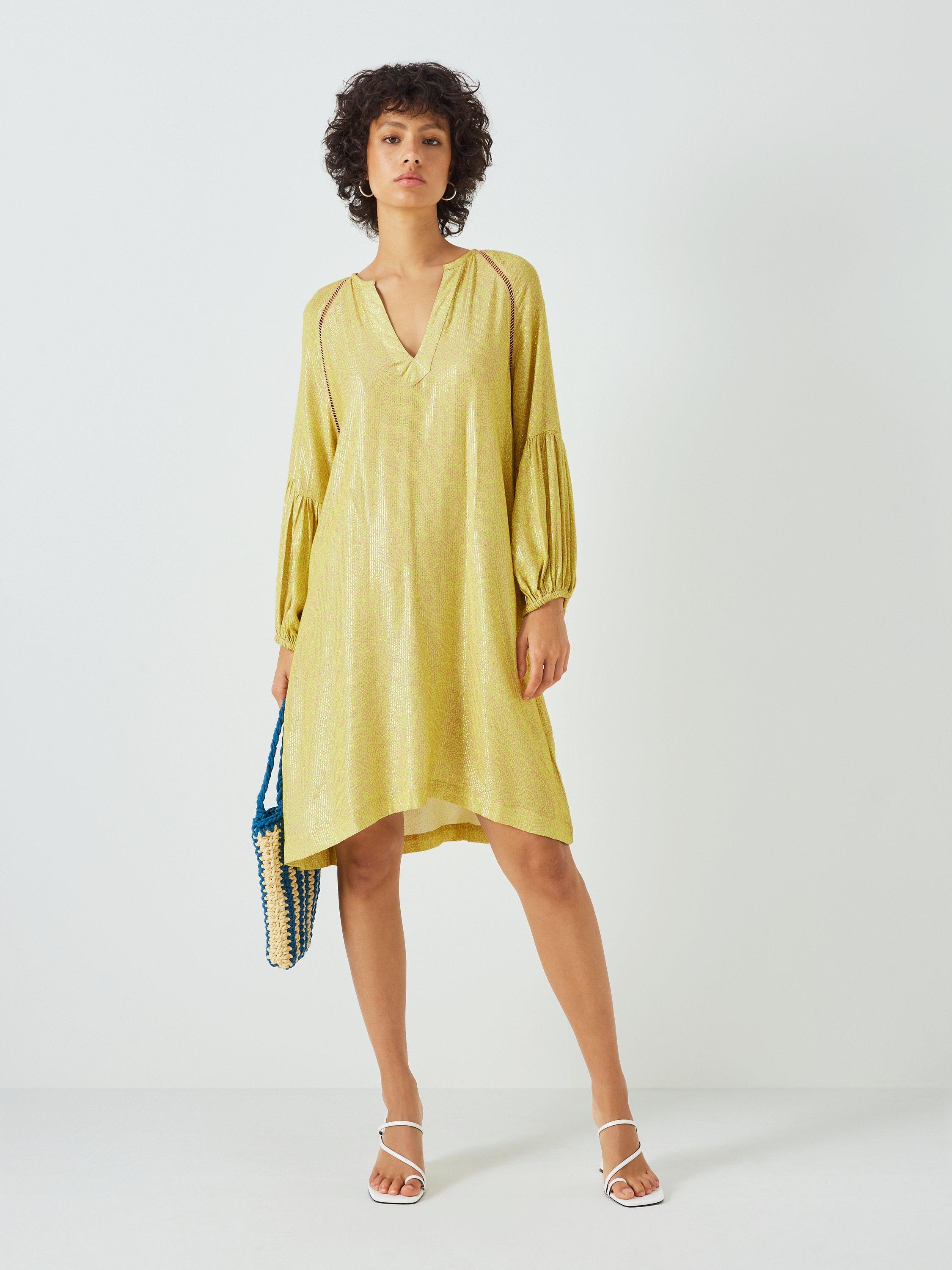 Product image 3 of 6, which shows SUMMERY Copenhagen Amie Metallic Thread Dress, Beige, L