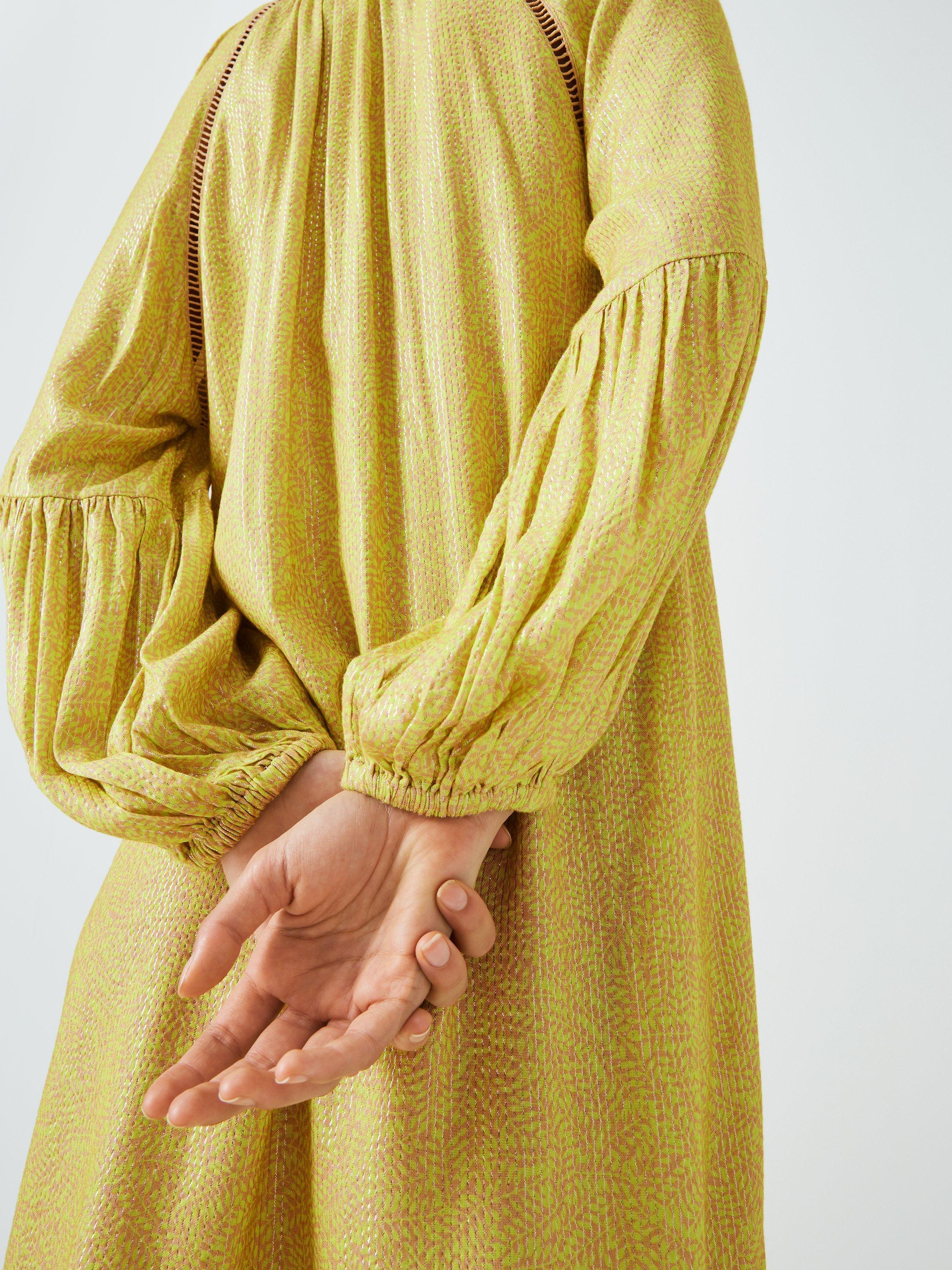 Product image 6 of 6, which shows SUMMERY Copenhagen Amie Metallic Thread Dress, Beige, L