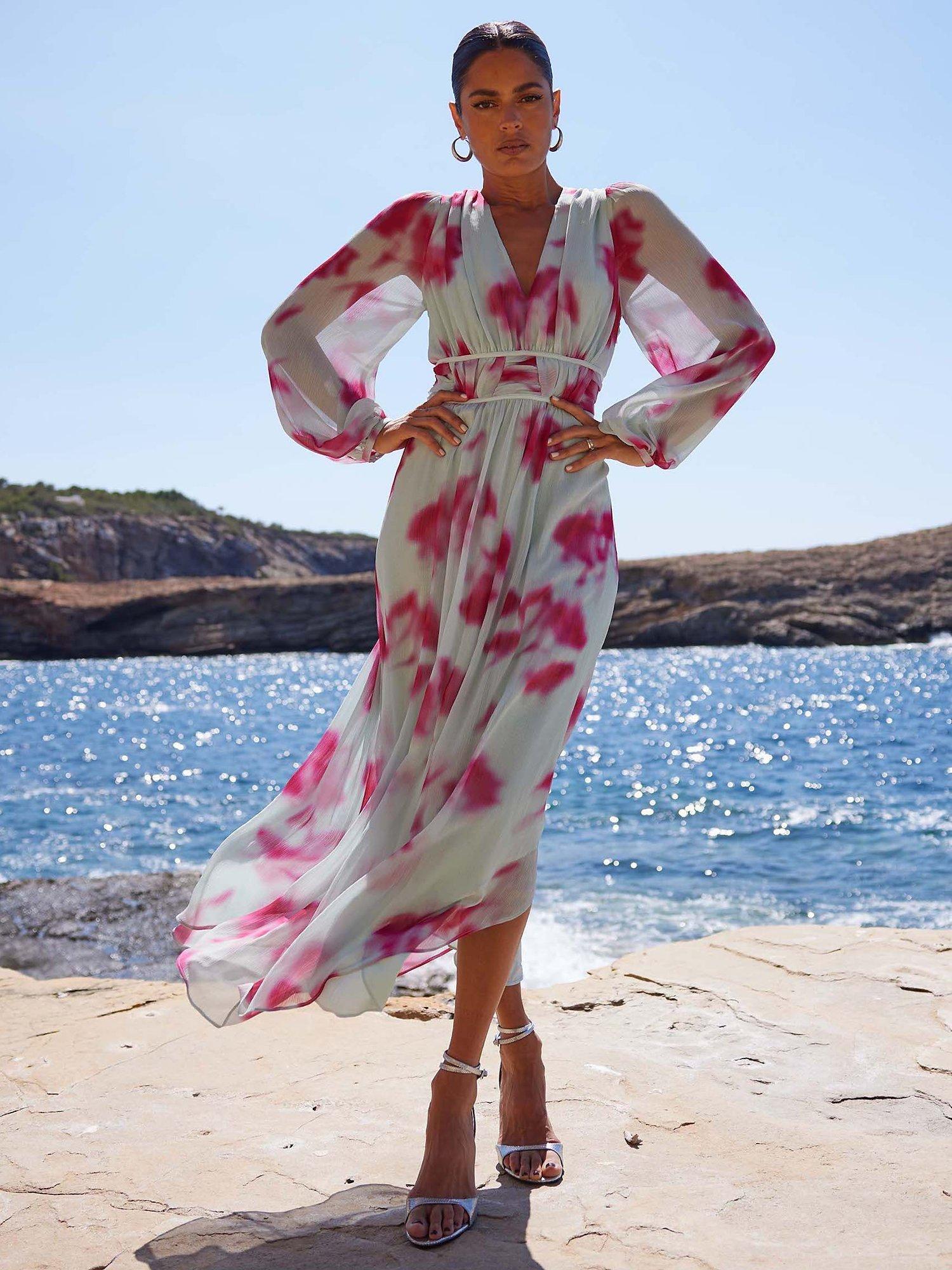 Ro&Zo Stephanie Blurred Floral Maxi Dress, Pink/White