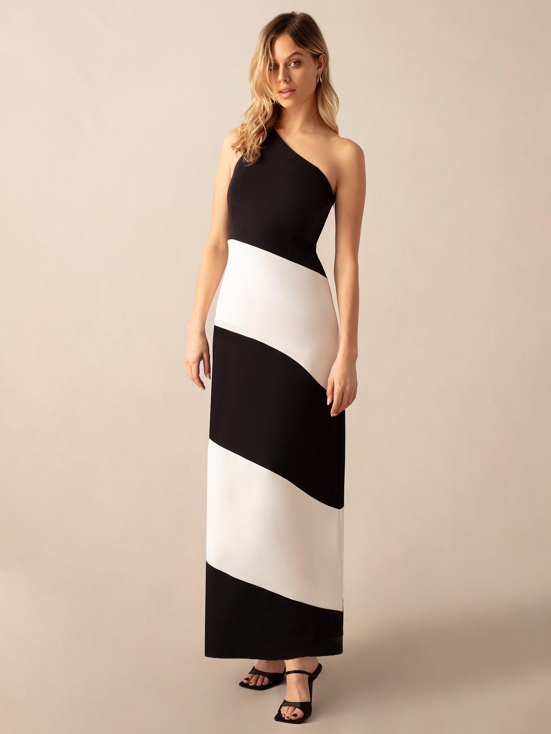 Black and white one shoulder dress best sale