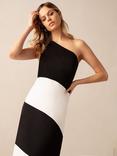 Ro&Zo Sofia Mono Stripe One Shoulder Maxi Dress, Black/White