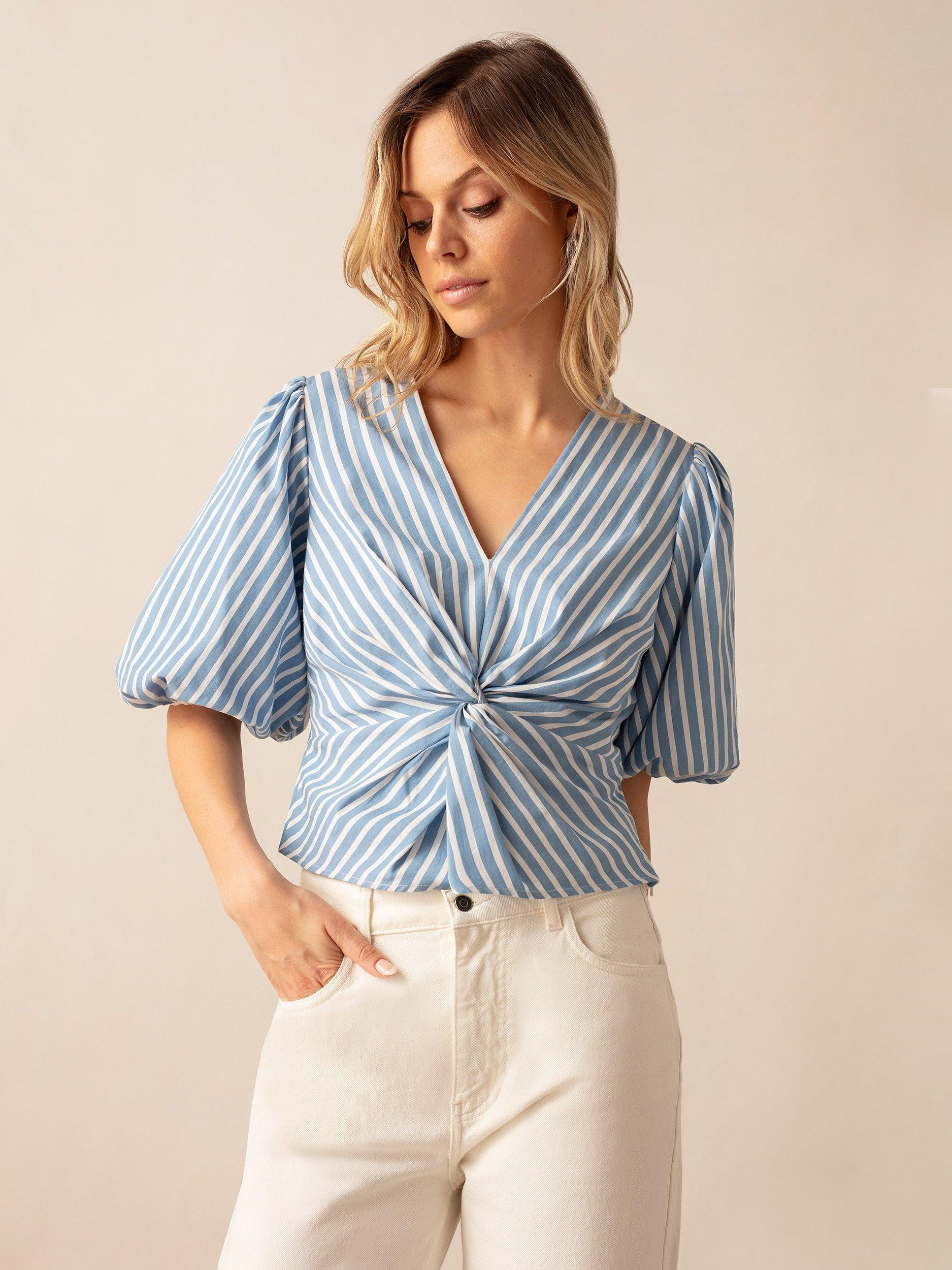 Ro&Zo Stripe Twist Front Blouse, Blue