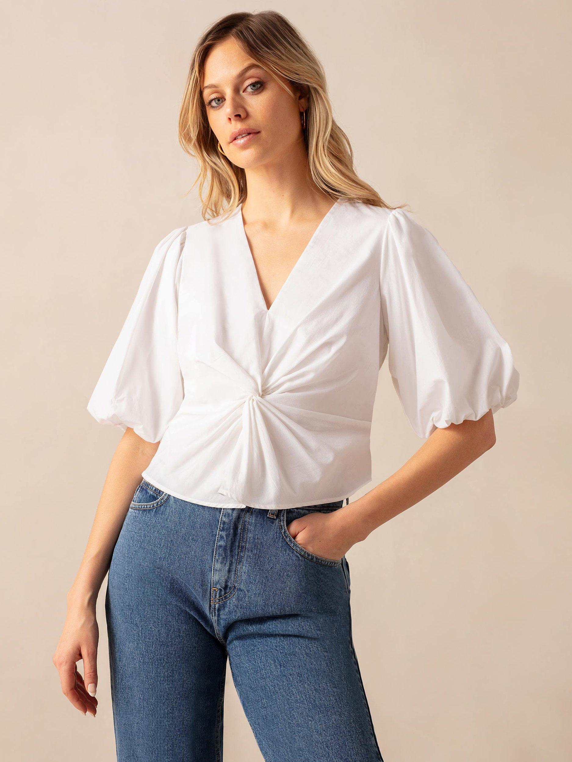 Ro&Zo Cotton Twist Front Blouse, White, 6