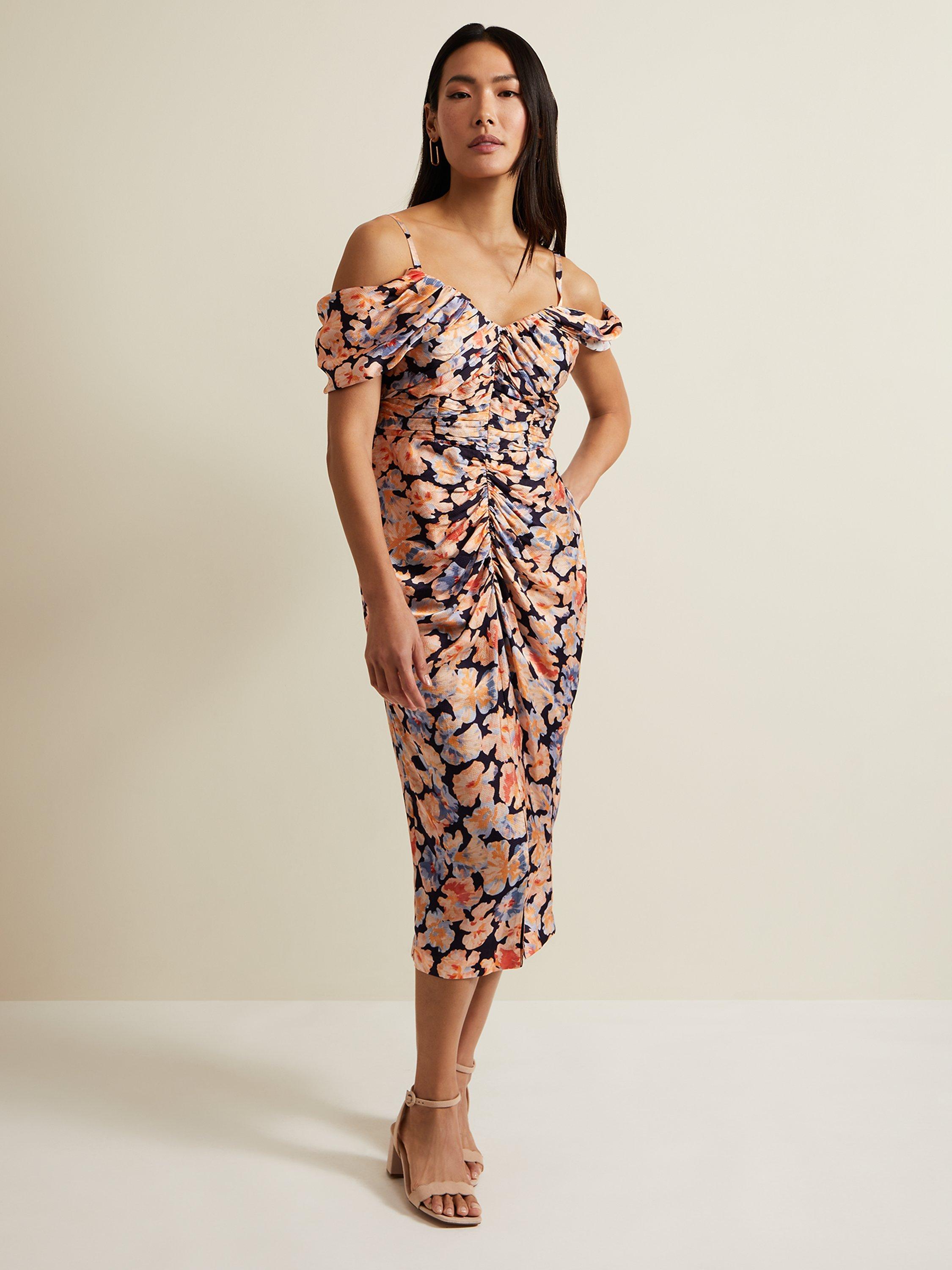 Phase Eight Prudence Floral Print Ruched Midi Dress Multi