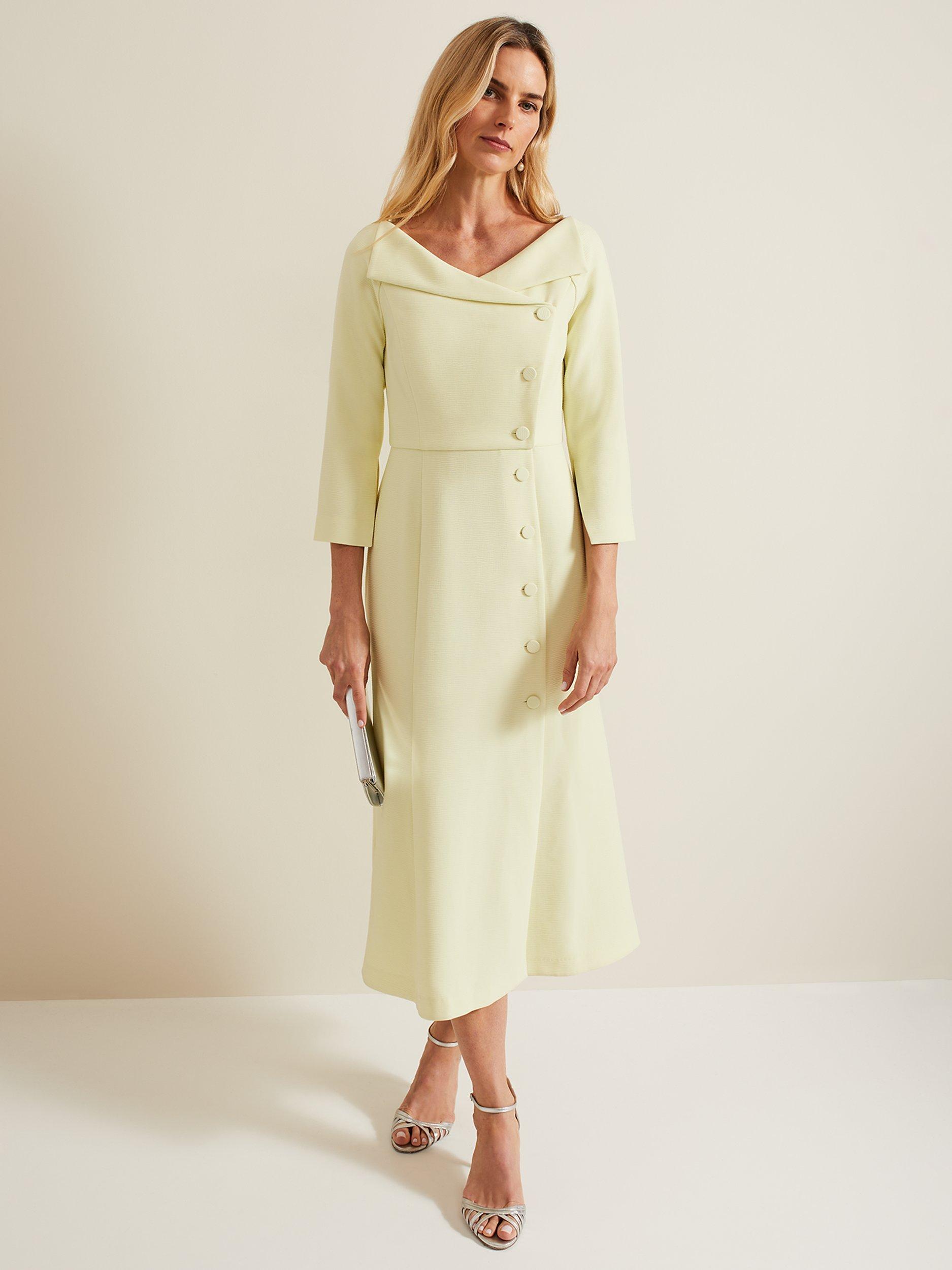 Phase Eight Sienna Tux Style Midi Dress Pale Yellow