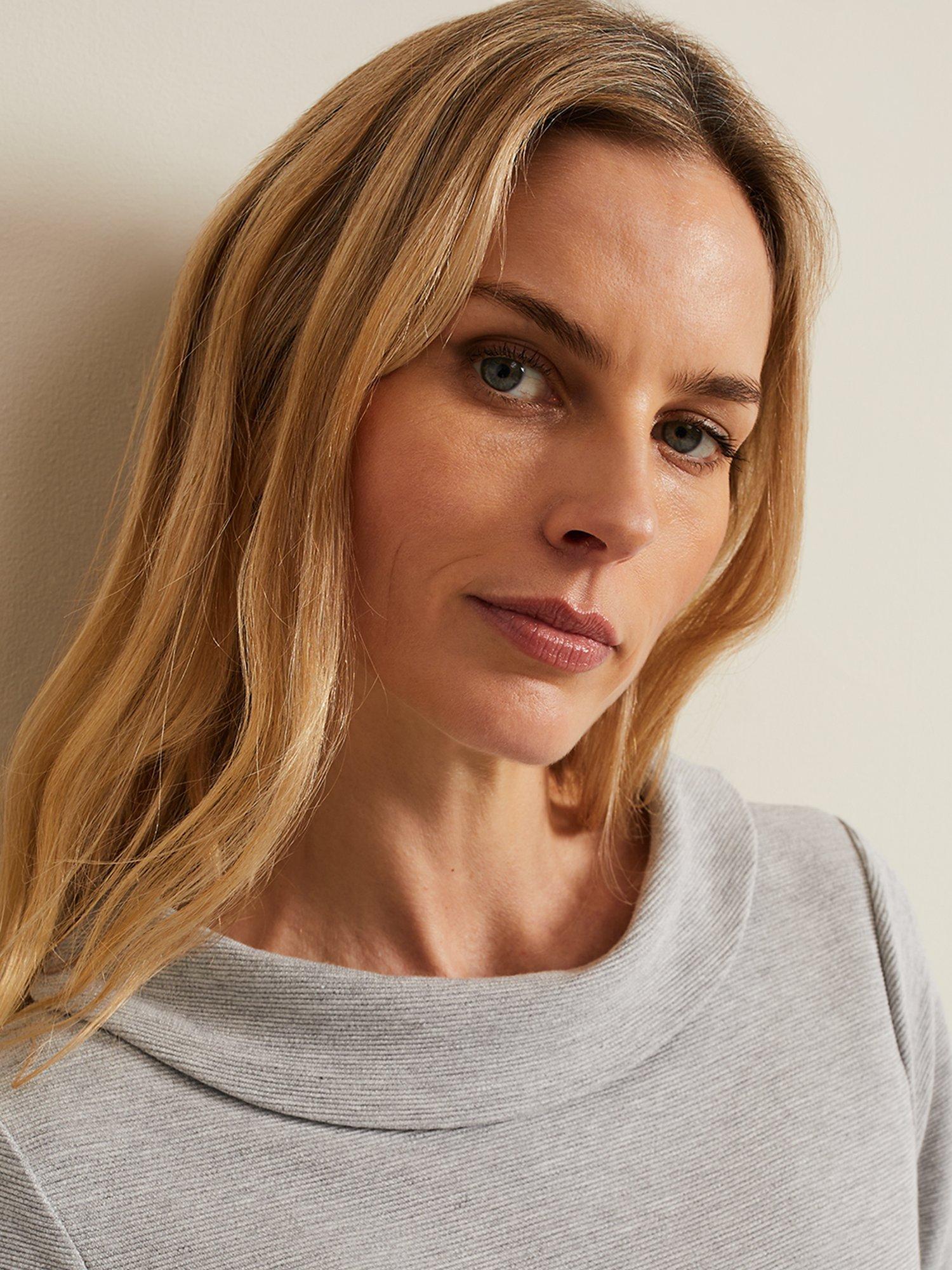 Product image 4 of 5, which shows Phase Eight Remy Textured Foldover Neck Top, Grey, 8