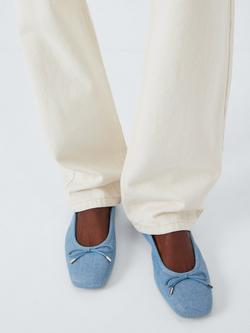 Stuart Weitzman Bardot Denim Flats, Silver - view 2, Silver