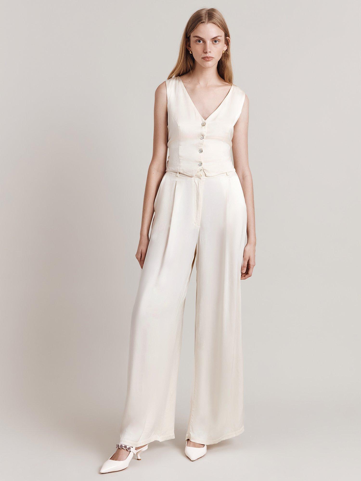 Ghost Eden Cropped Satin Waistcoat, Ivory, XS