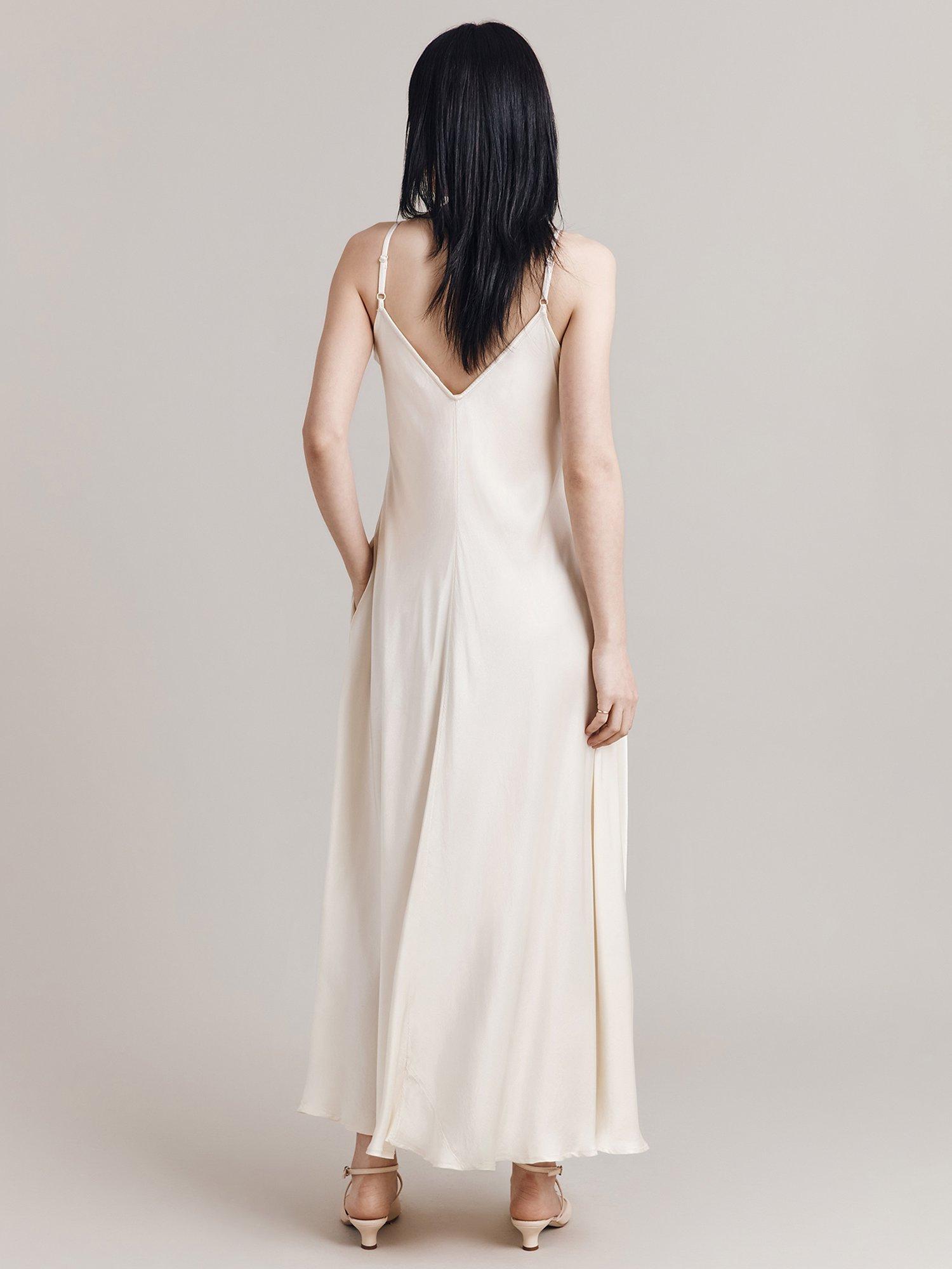Product image 2 of 3, which shows Ghost Florrie A-Line Satin Slip Maxi Dress, Ivory, S