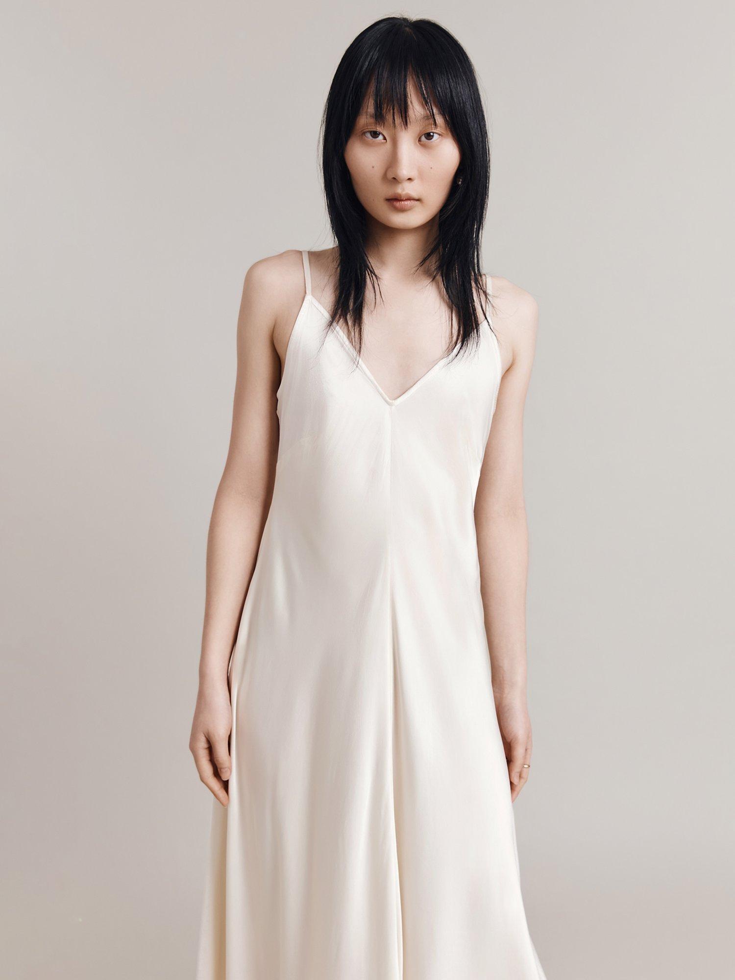Product image 3 of 3, which shows Ghost Florrie A-Line Satin Slip Maxi Dress, Ivory, S