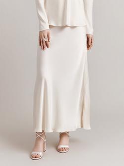 Ghost Jannae Bias Cut Satin Slip Maxi Skirt, Ivory