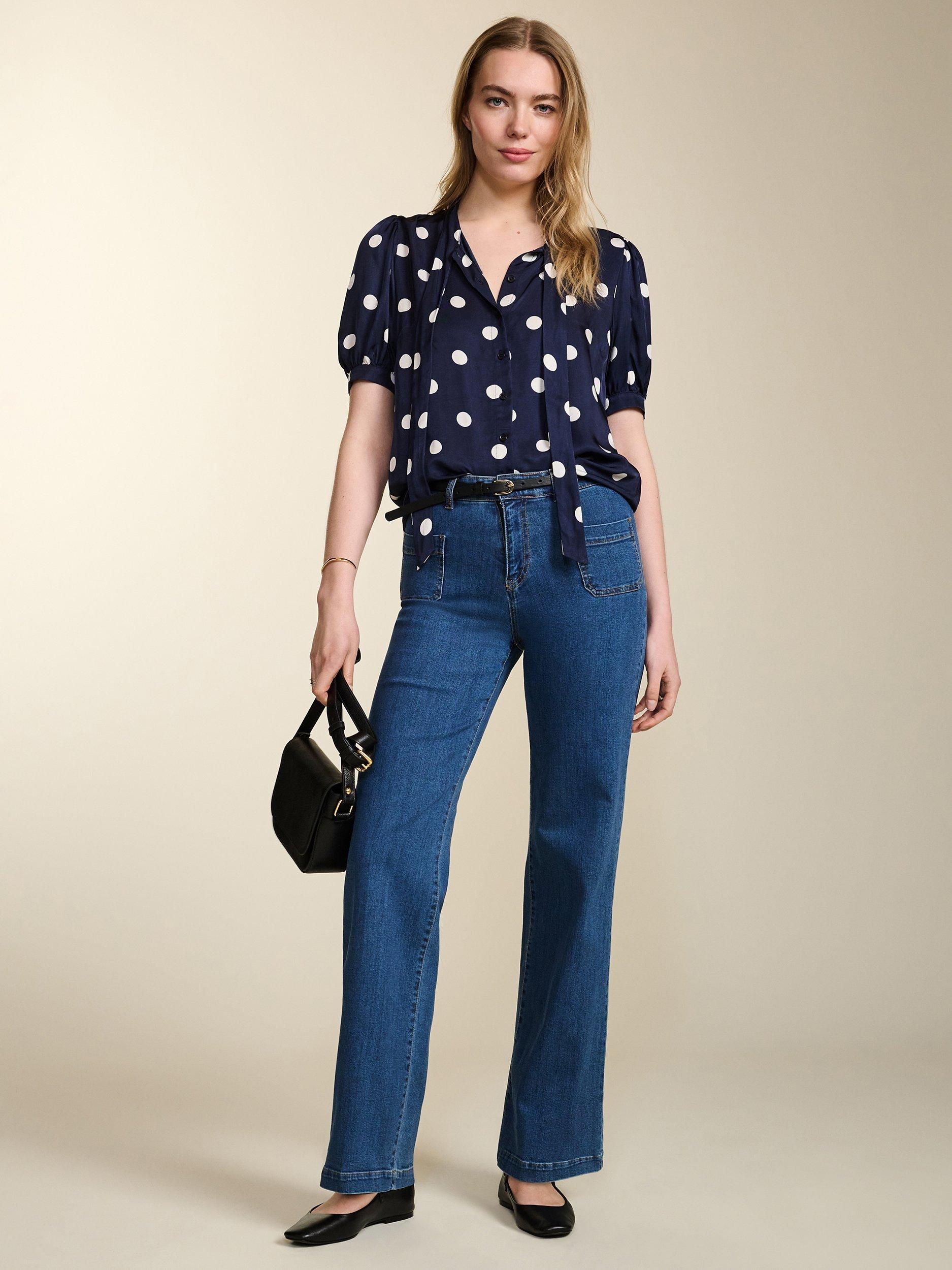 Product image 1 of 4, which shows Baukjen Petite Lou Wide Leg Jeans, Washed Indigo, 10