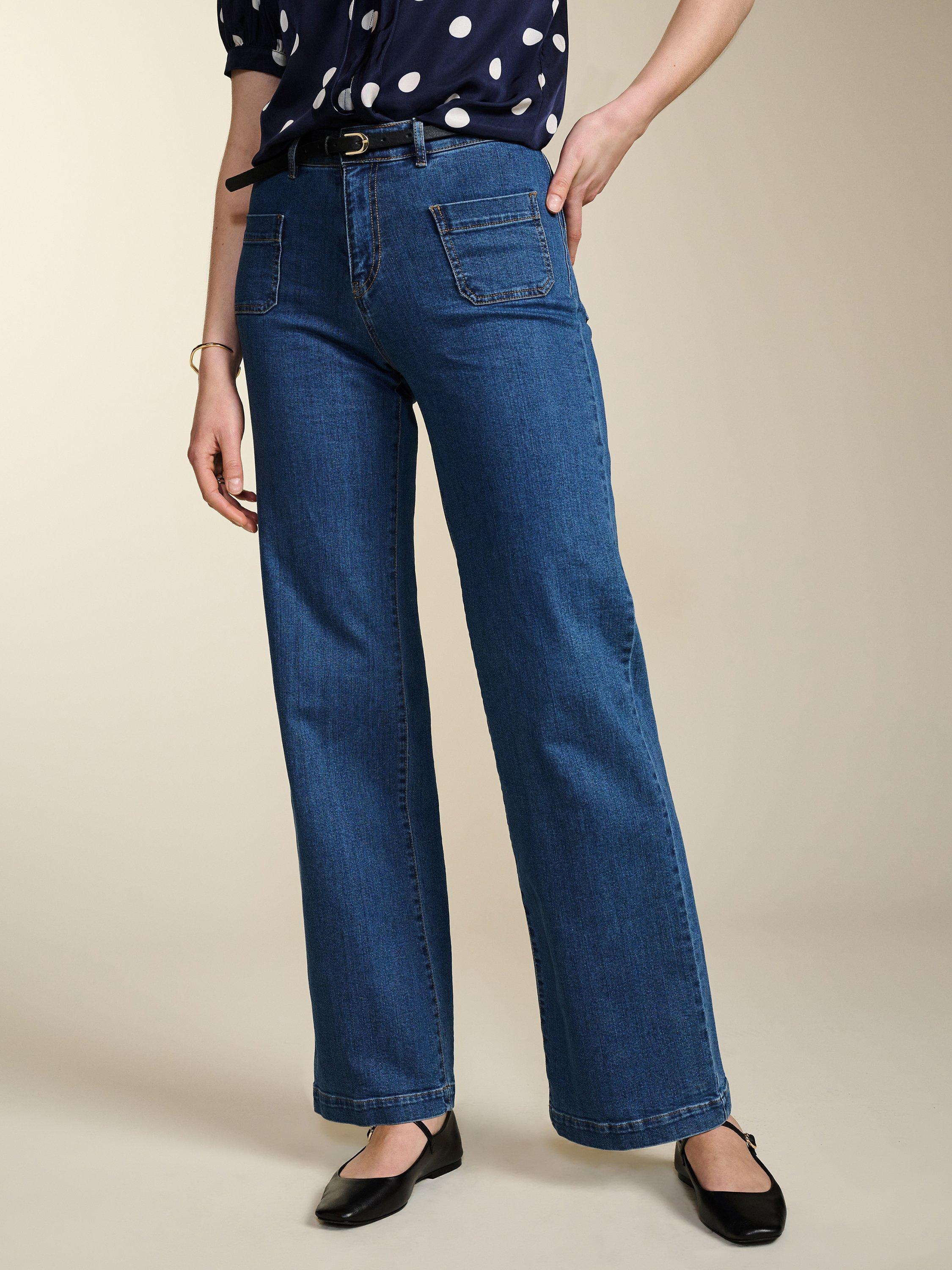 Product image 2 of 4, which shows Baukjen Petite Lou Wide Leg Jeans, Washed Indigo, 10