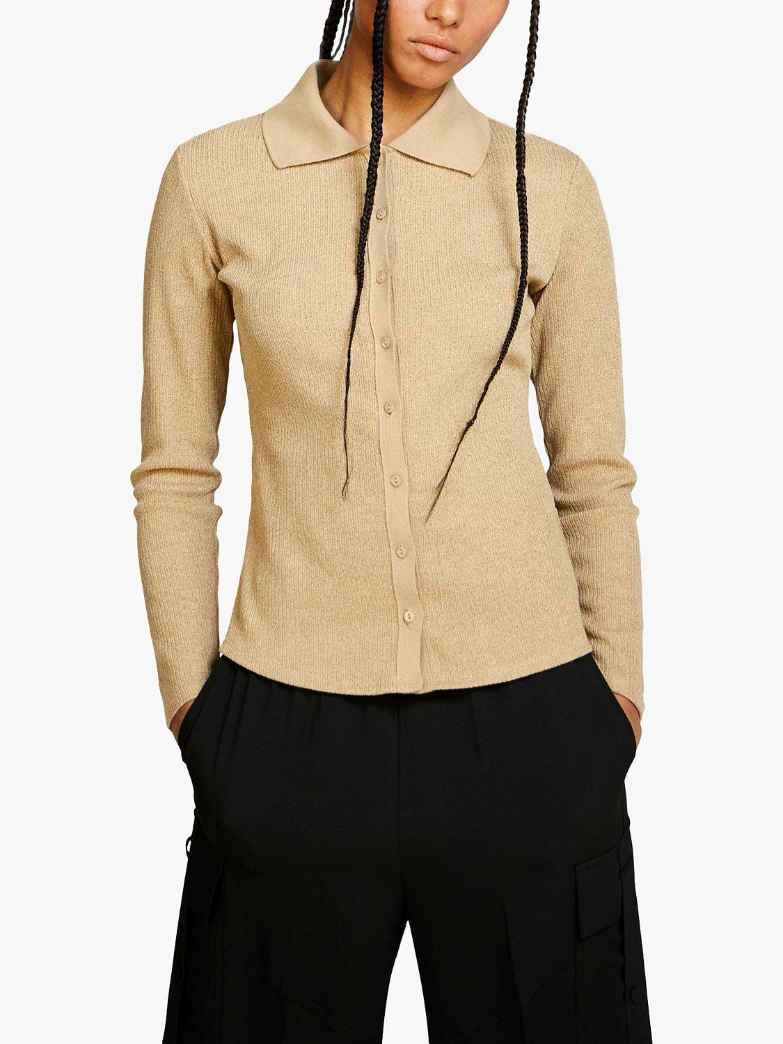 Product image 1 of 4, which shows SISLEY Fitted Ribbed Shirt, Beige, L