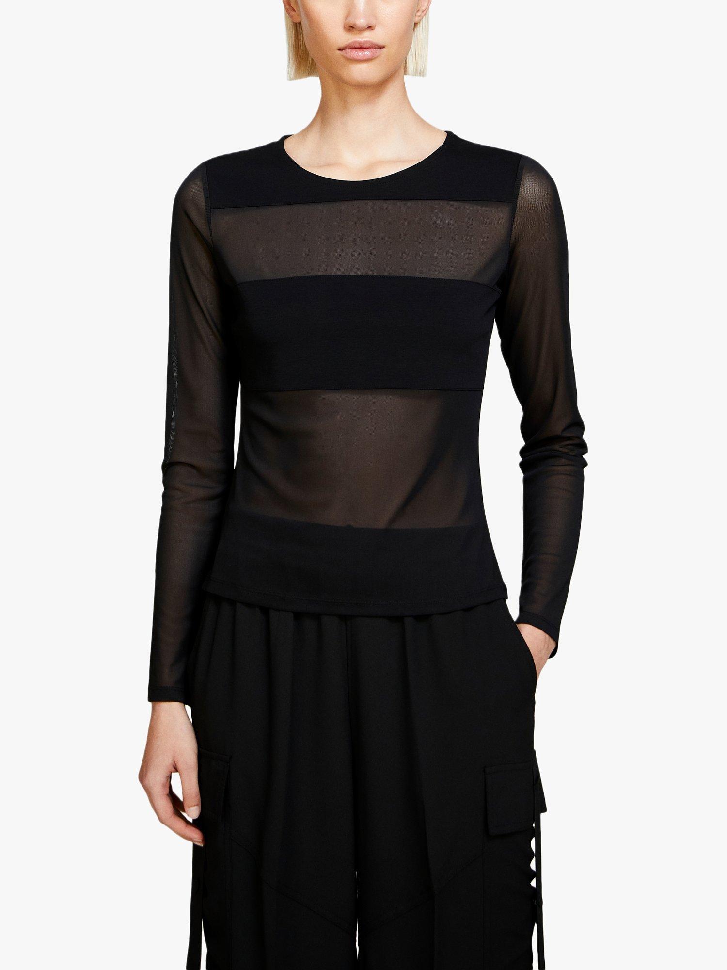 SISLEY Tulle Sleeve T-Shirt, Black