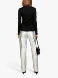 SISLEY Ribbed Button Through Collared Top, Black