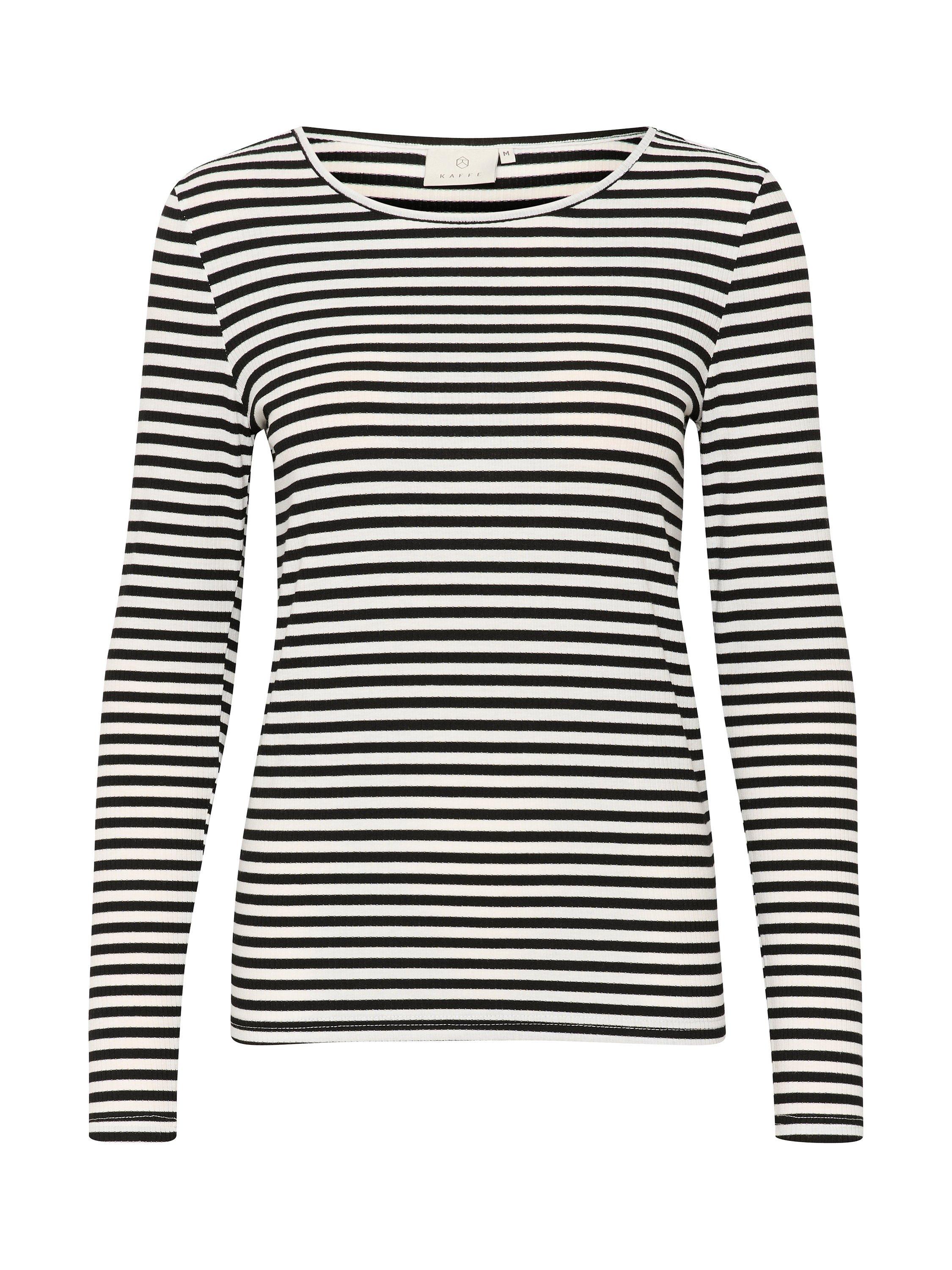 Product image 5 of 6, which shows KAFFE Benedikte Long Sleeve Striped T-Shirt, Black/Chalk Stripe, XS