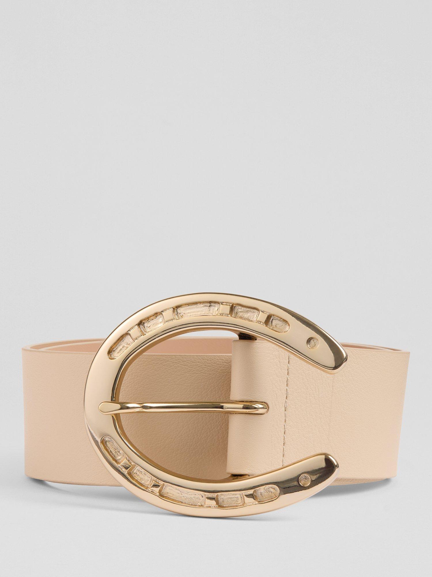 L.K.Bennett Clemence Horseshoes Leather Belt, Ecru