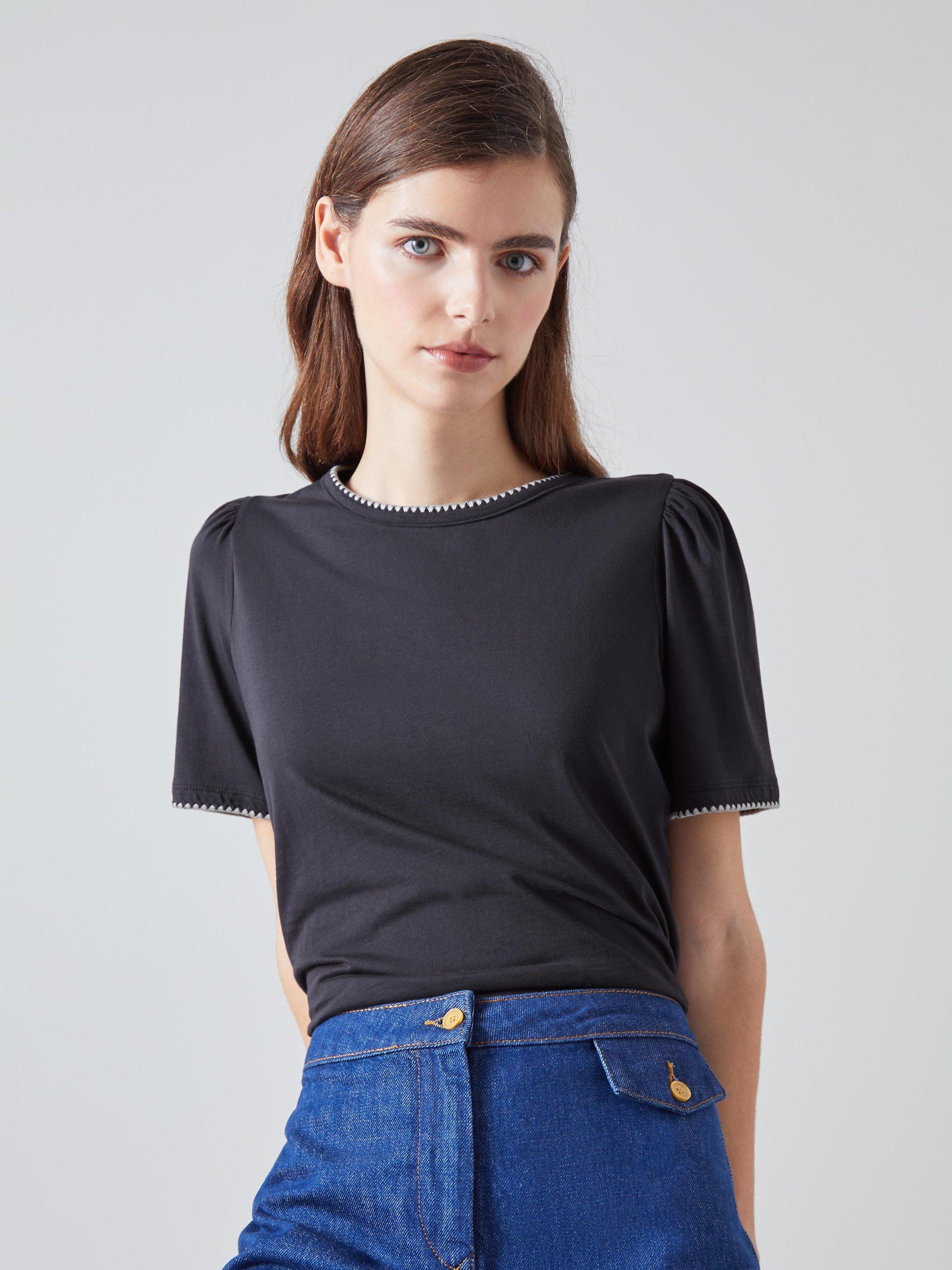 L.K.Bennett Lizzie Puff Shoulder T-Shirt, Navy