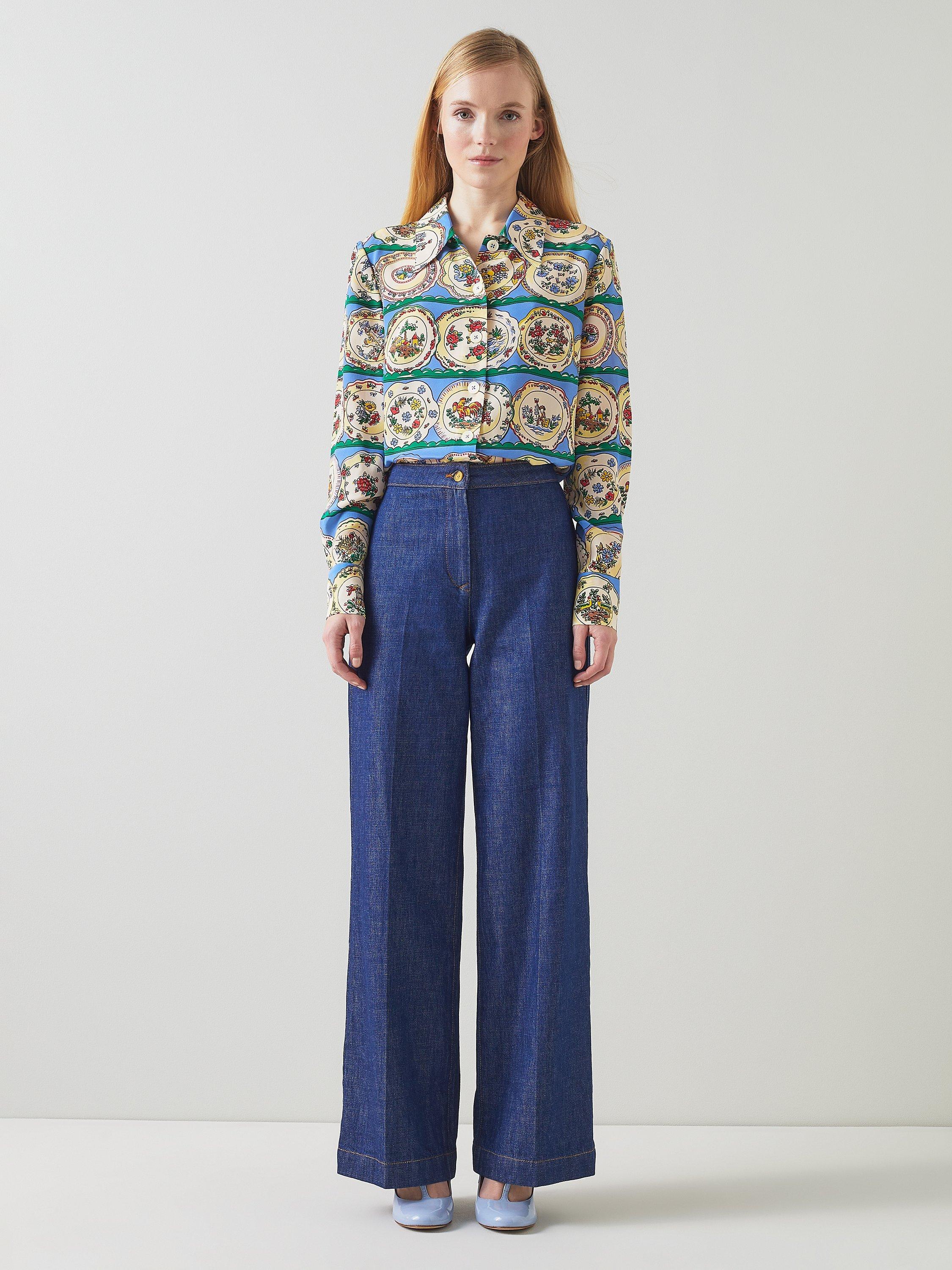 L.K.Bennett Erica Silk Top, Blue/Multi
