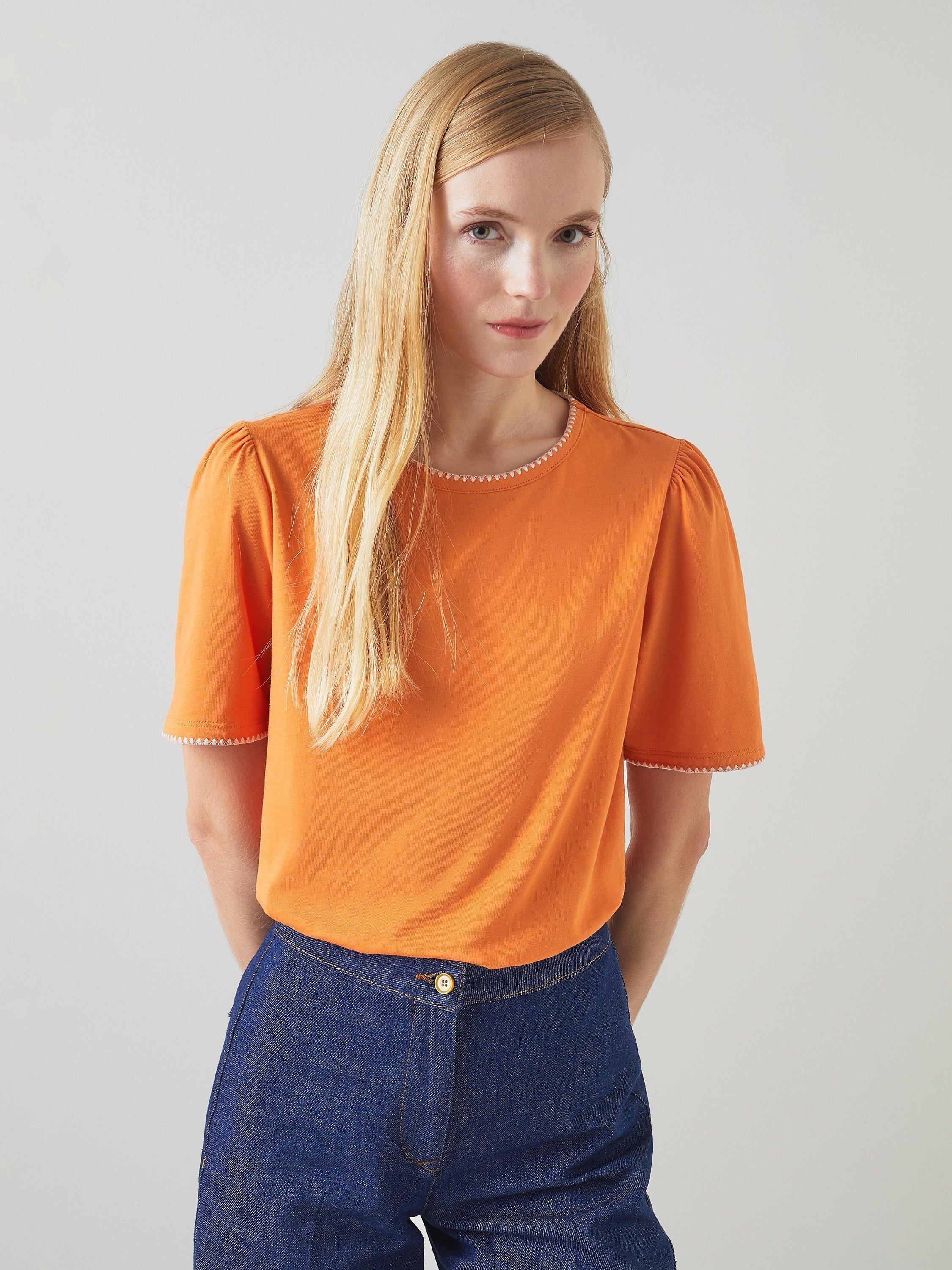 L.K.Bennett Lizzie Puff Shoulder T-Shirt, Burnt Orange