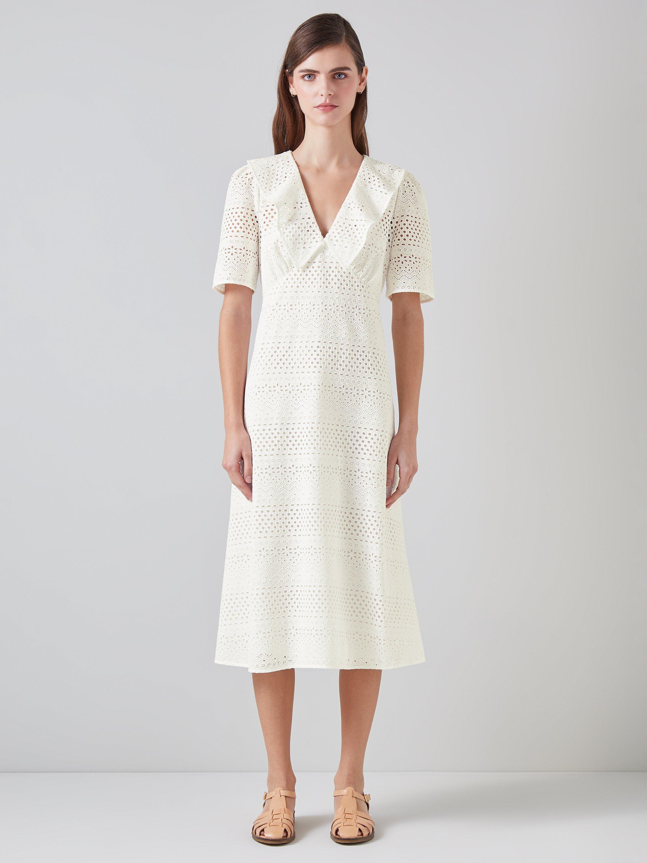 L.K.Bennett Ella Broderie Anglaise Midi Dress, White