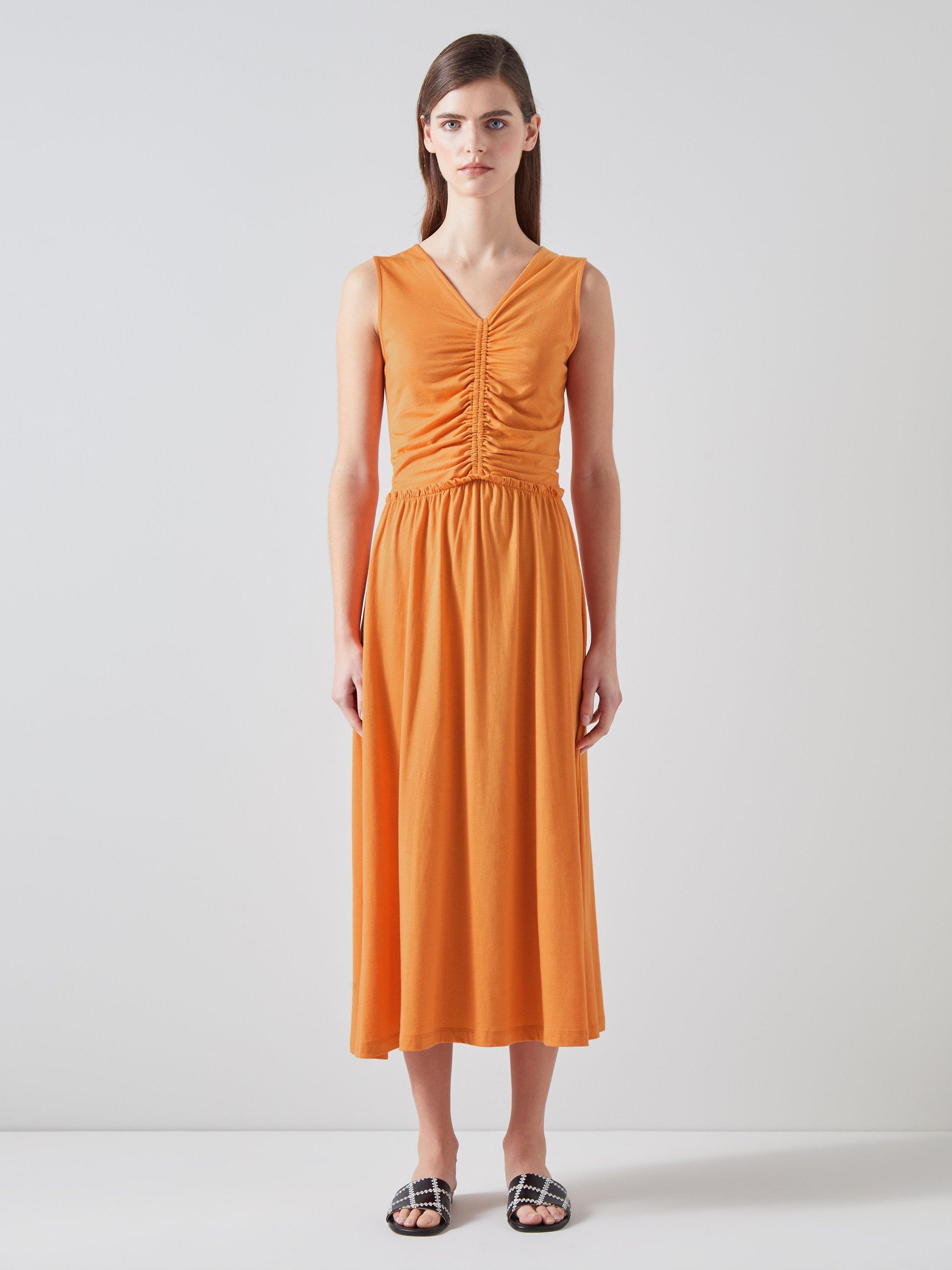 L.K.Bennett Claud Ruched Sleeveless Dress Burnt Orange