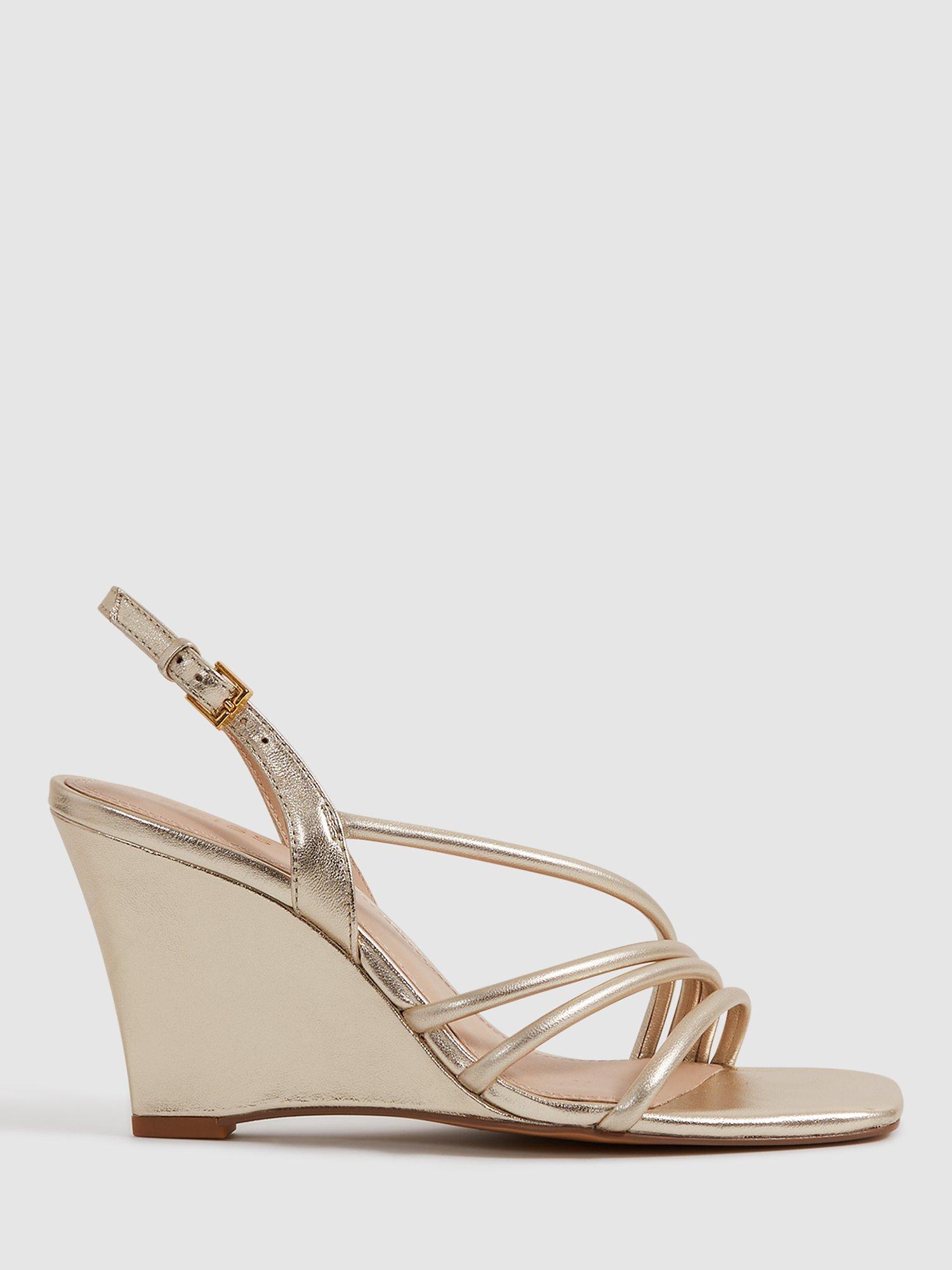 Reiss Anya Strappy Leather Wedge Sandals, Gold