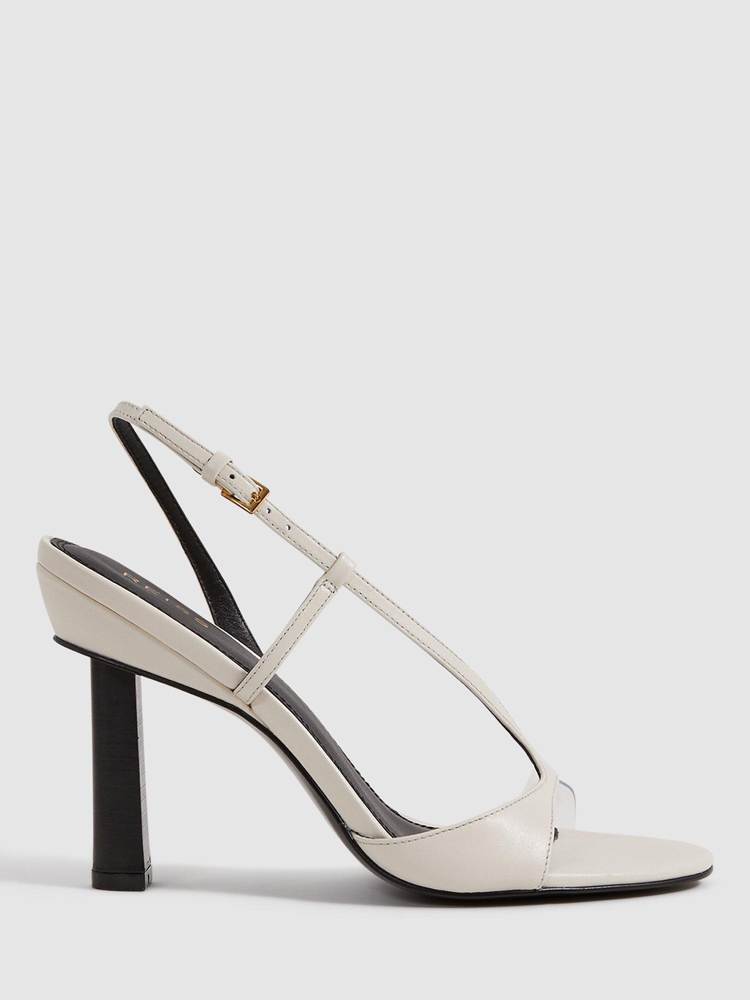 Reiss Joy Asymmetric Heel Sandals, White, 5