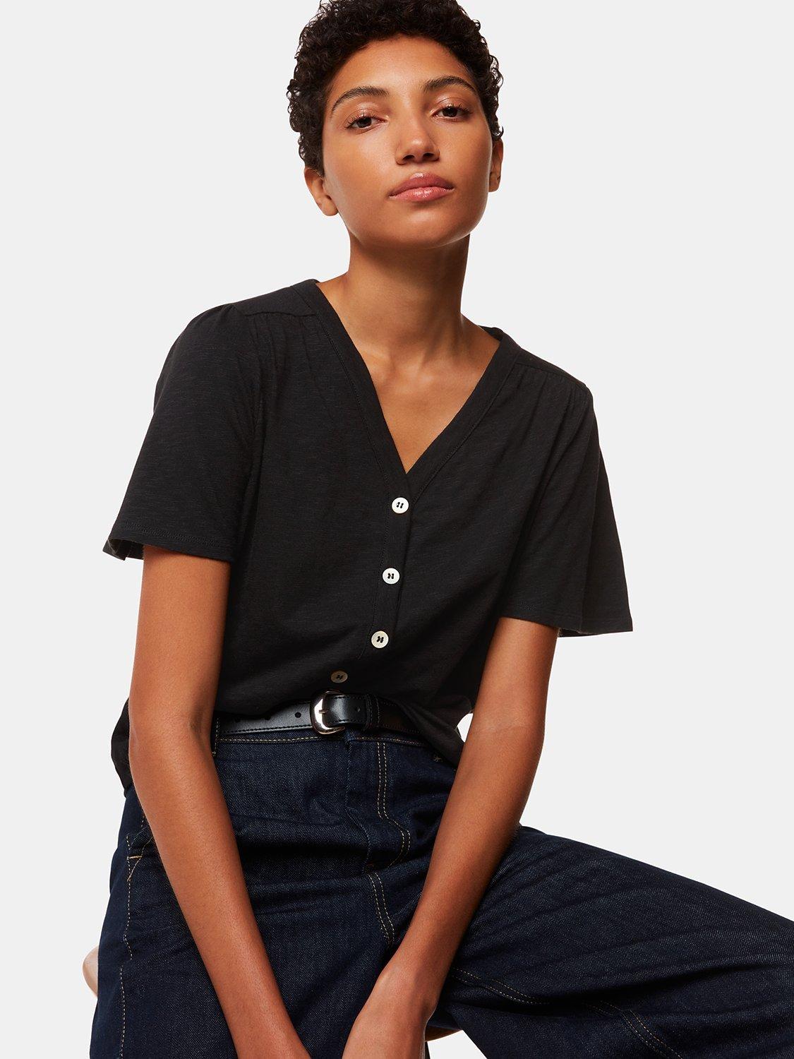 Whistles Maeve V-Neck Button Front Top