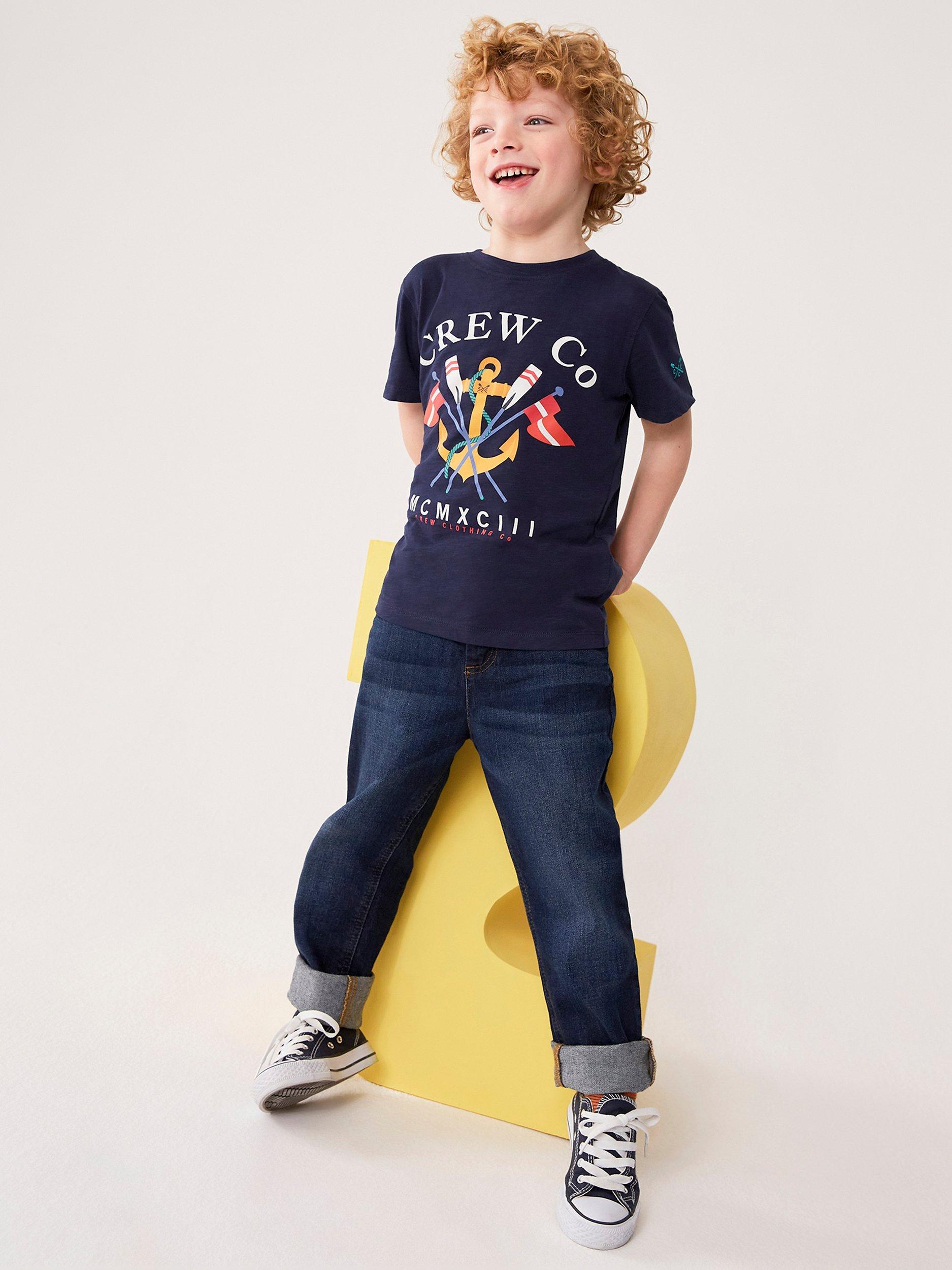 Crew Clothing Motif T-Shirt, Navy Blue