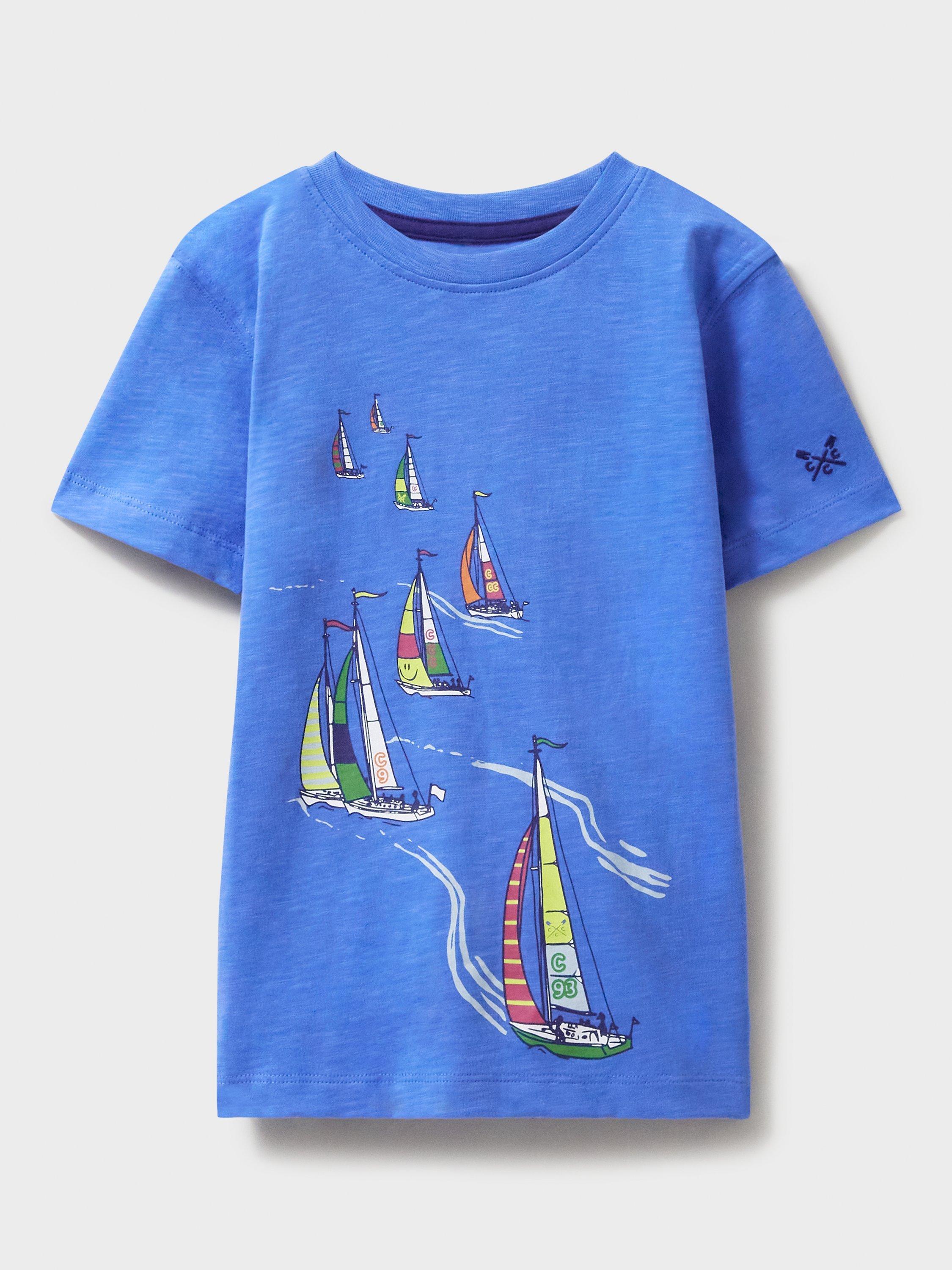 Crew Clothing Kids' Graphic Short Sleeved T-Shirt, Blue/Multi