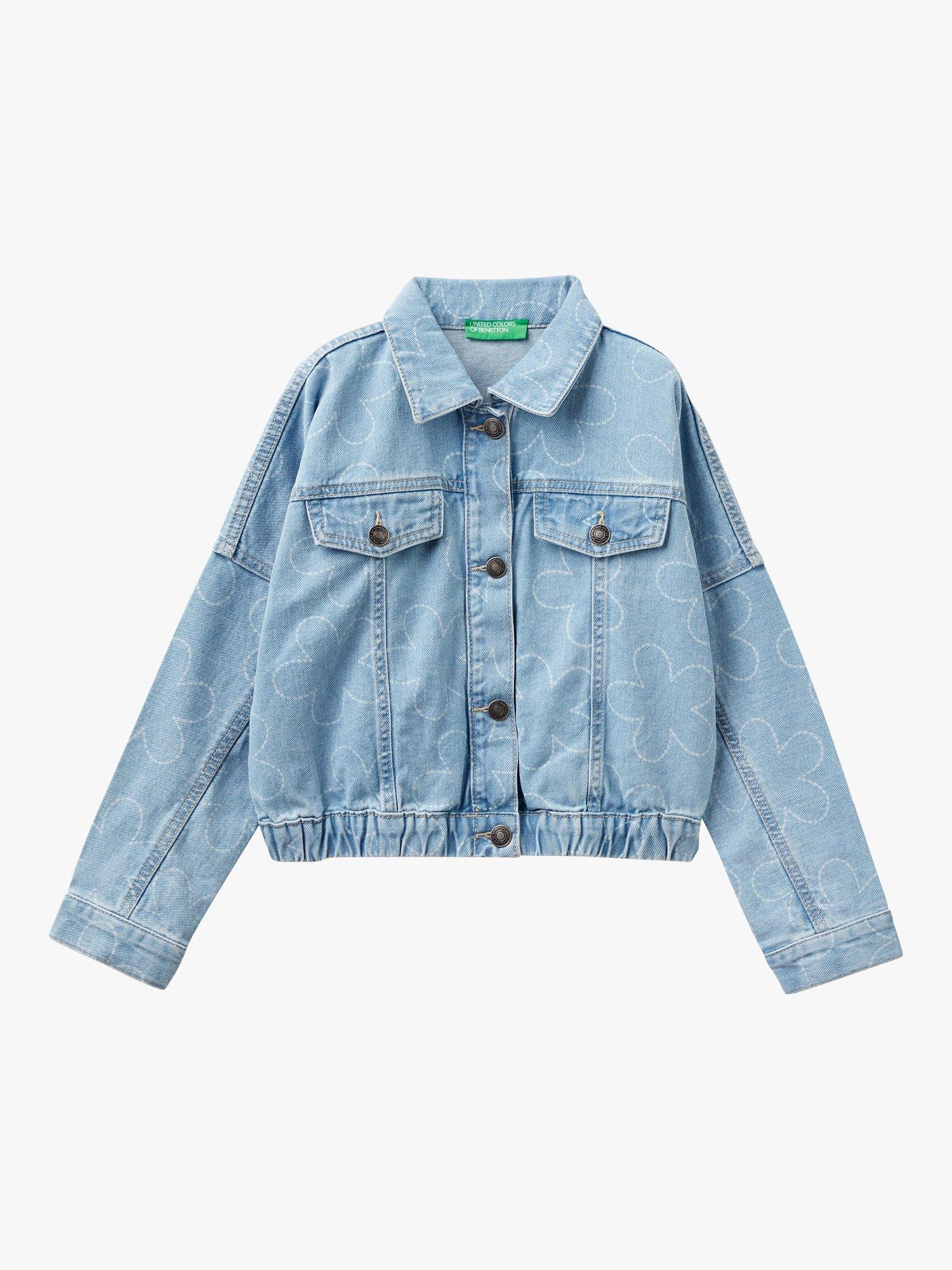 Benetton Kids' Denim Floral Corrosion Print Jacket, Blue