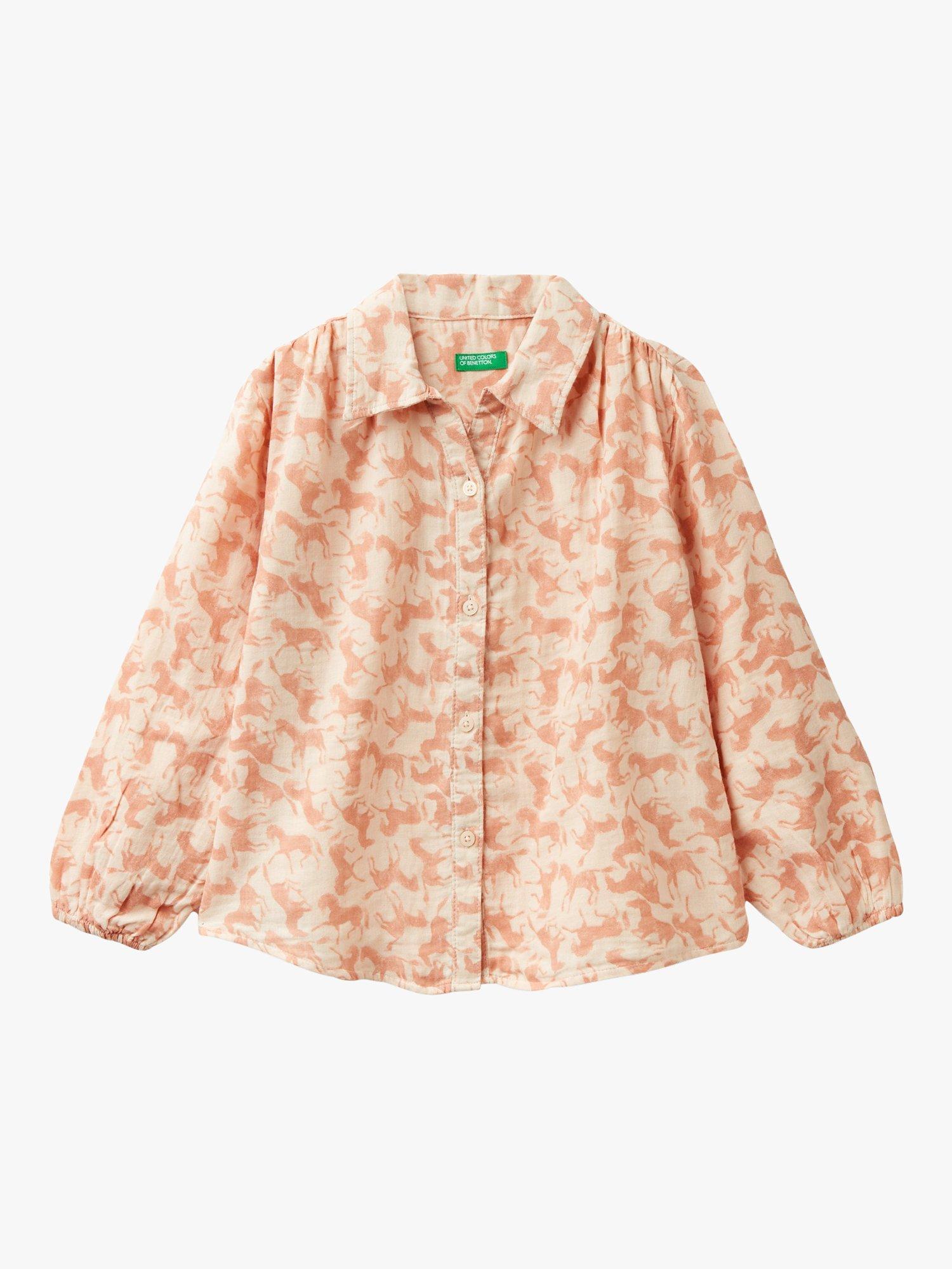 Benetton Kids' Horses Print Long Sleeve Shirt, Powder