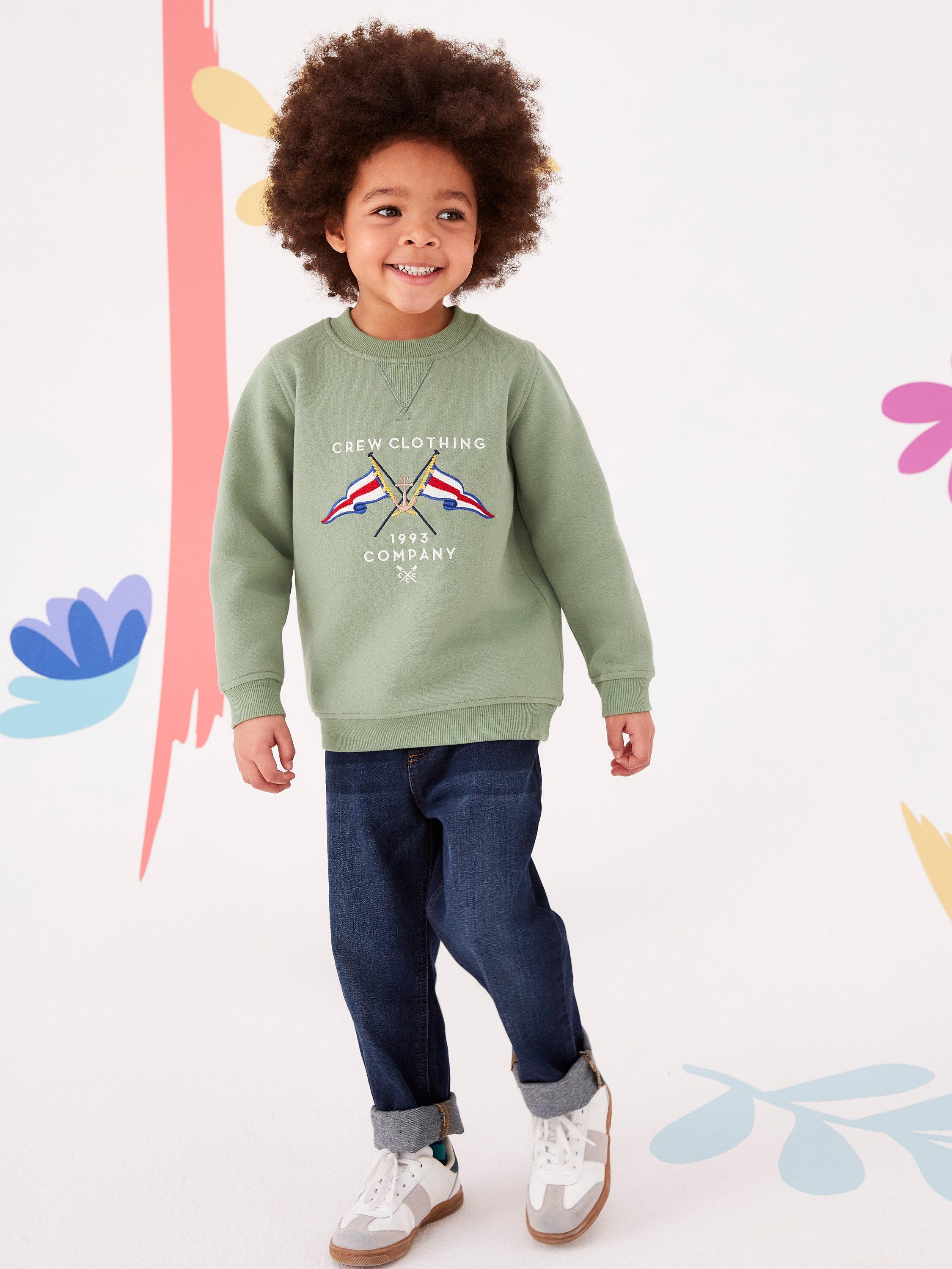 Crew Clothing Kids' Welford Embroidered Heritage Sweatshirt, Green