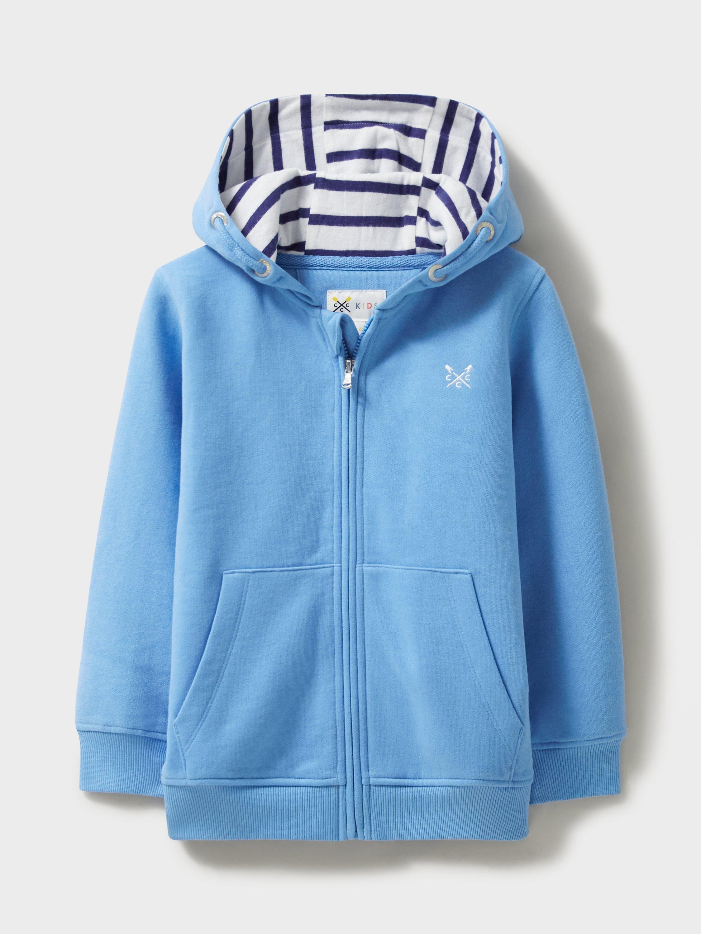 Crew Clothing Kids' Logo Zip Through Hoodie, Light Blue