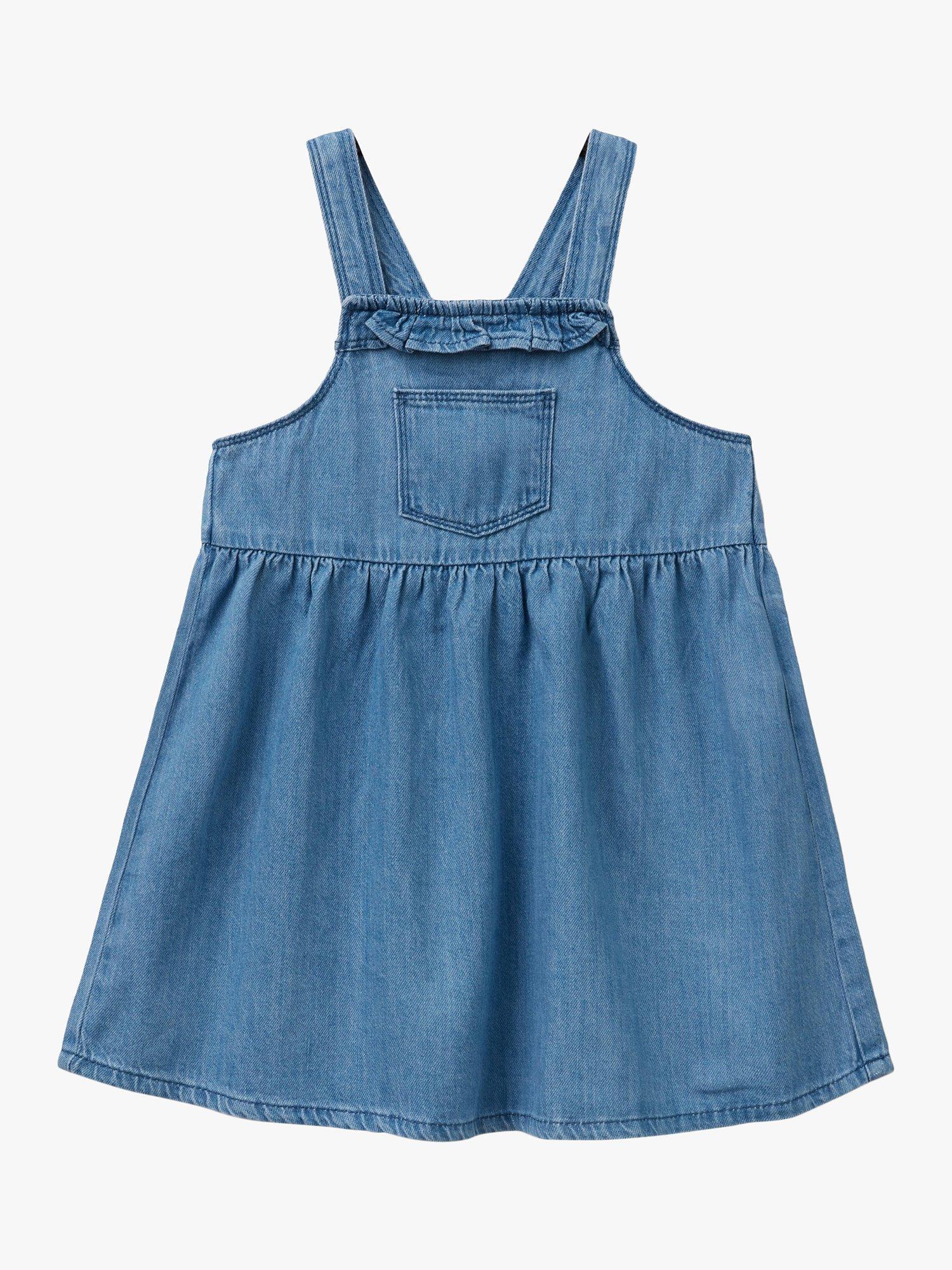 Benetton Kids' Denim Dungaree Dress, Blue
