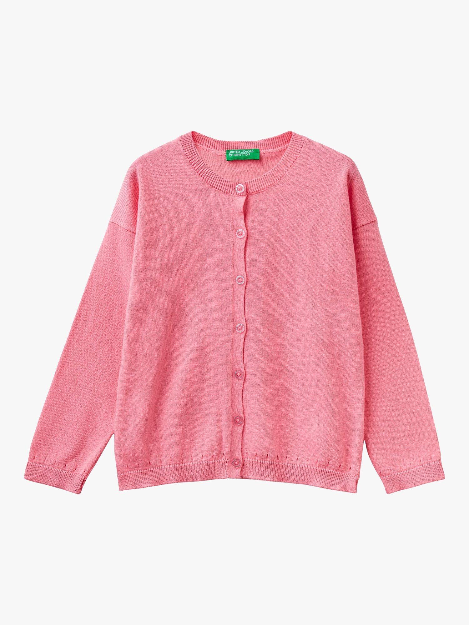 Benetton Kids' Easy Care Crew Neck Cardigan, Pink