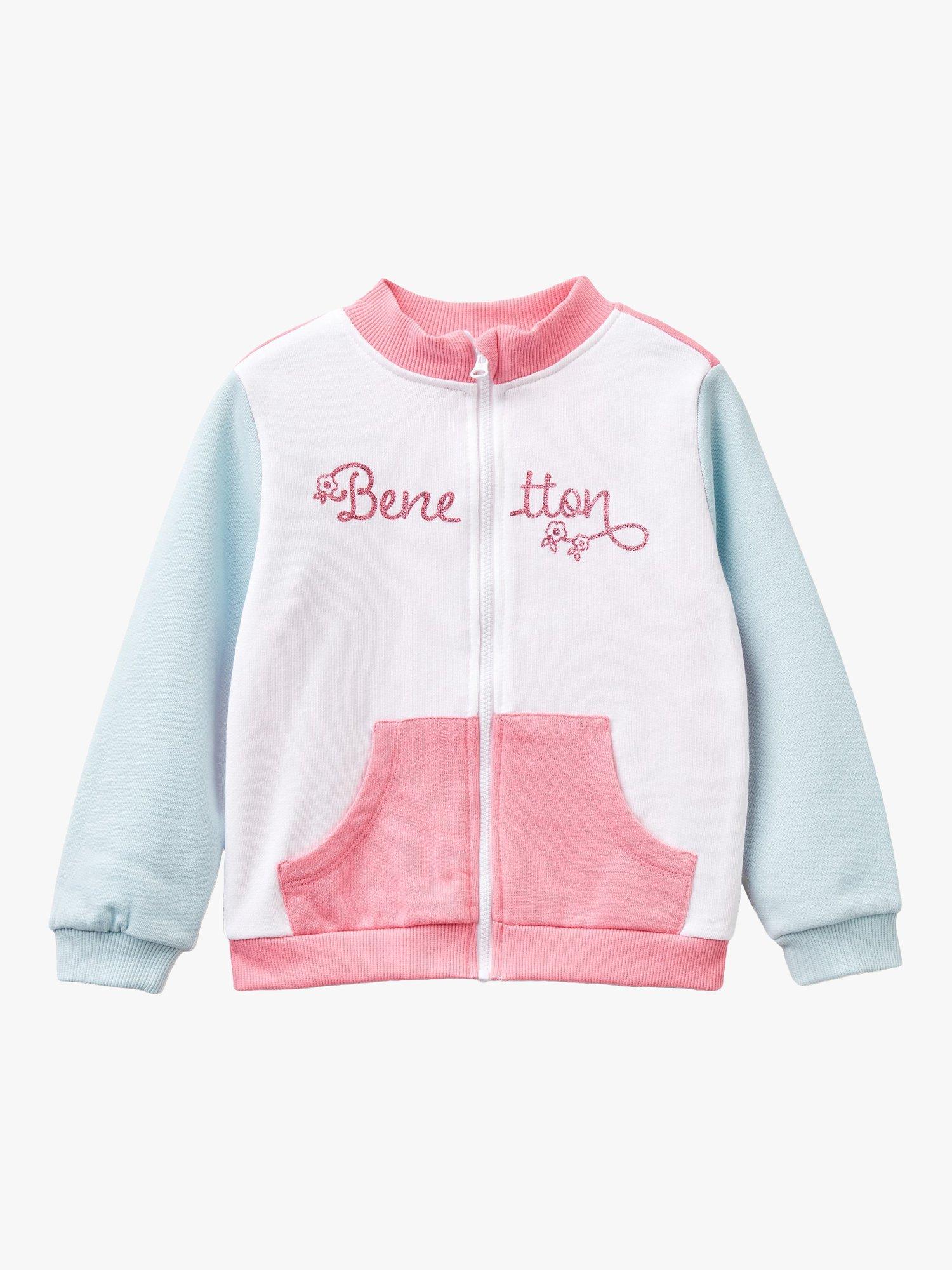 Benetton Kids' Logo Zip Through Sweatshirt, White/Multi