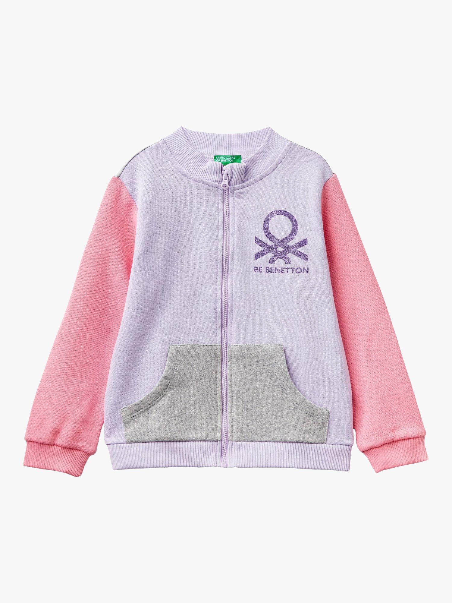 Benetton Kids' Logo Lightweight Zip Through Sweatshirt, Lilac/Multi