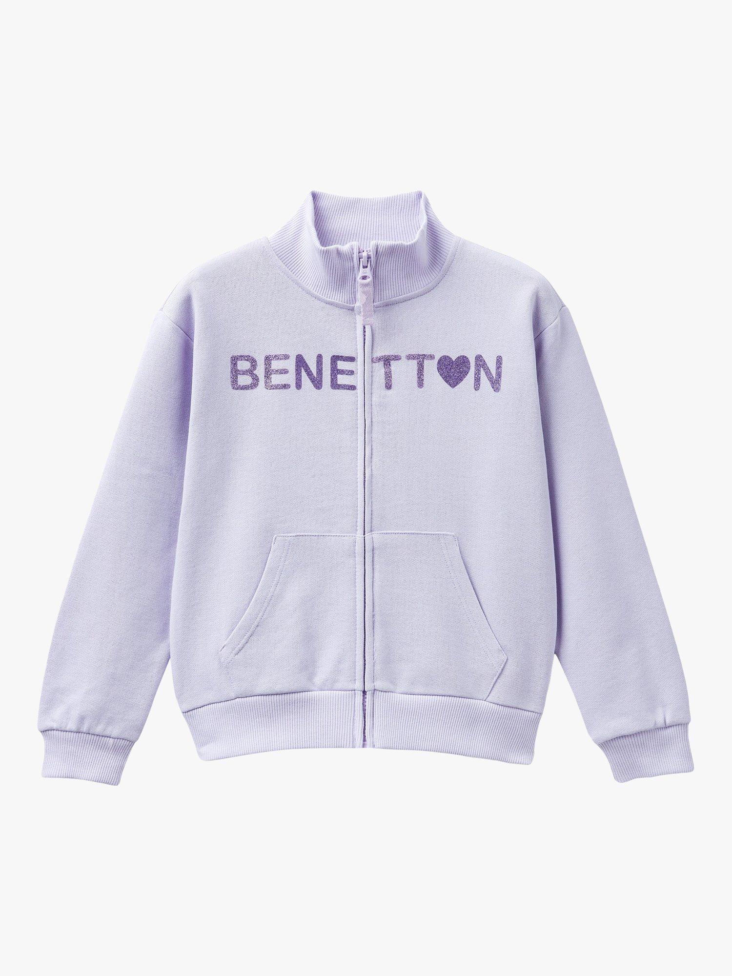 Benetton Kids' Logo Zip Through Sweatshirt, Mauve