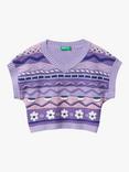 Benetton Kids' Knitted Jacquard Vest Top, Purple/Multi