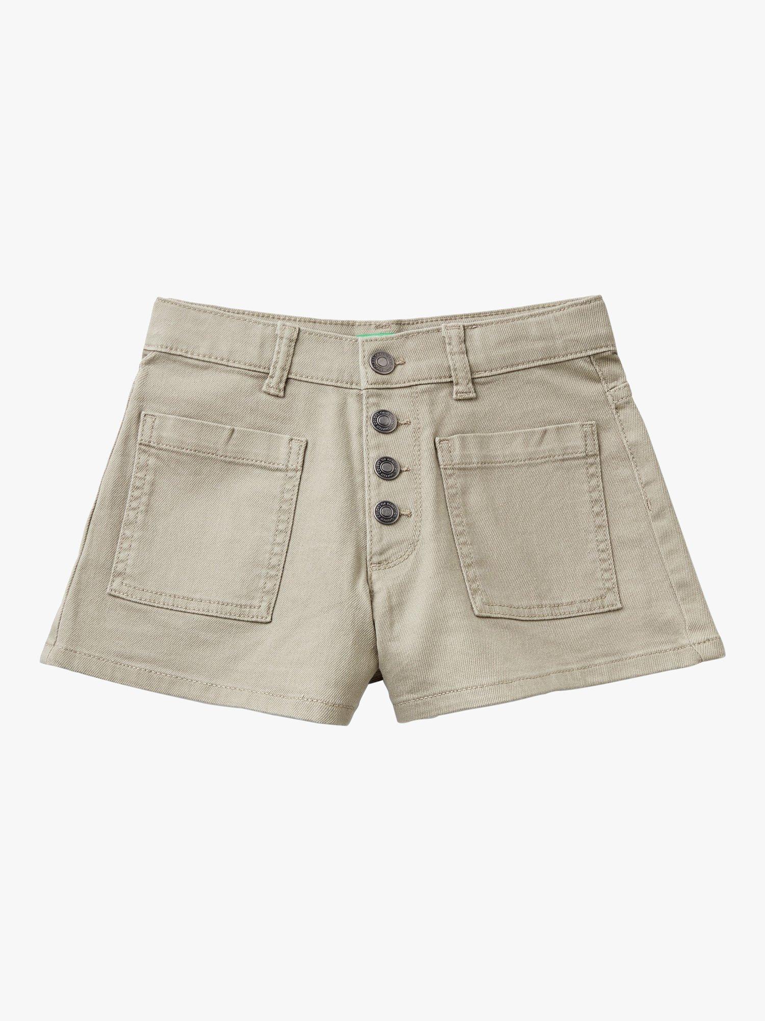 Benetton Kids' Stretch Button Front Shorts, Military Green