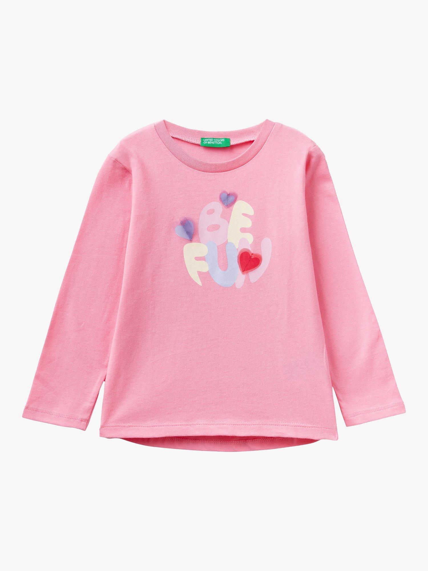 Benetton Kids' Be Fun Graphic Long Sleeve T-Shirt, Pink