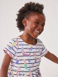 Crew Clothing Kids' Short Sleeve Mermaid & Stripe Print Cotton Jersey Dress, Multi