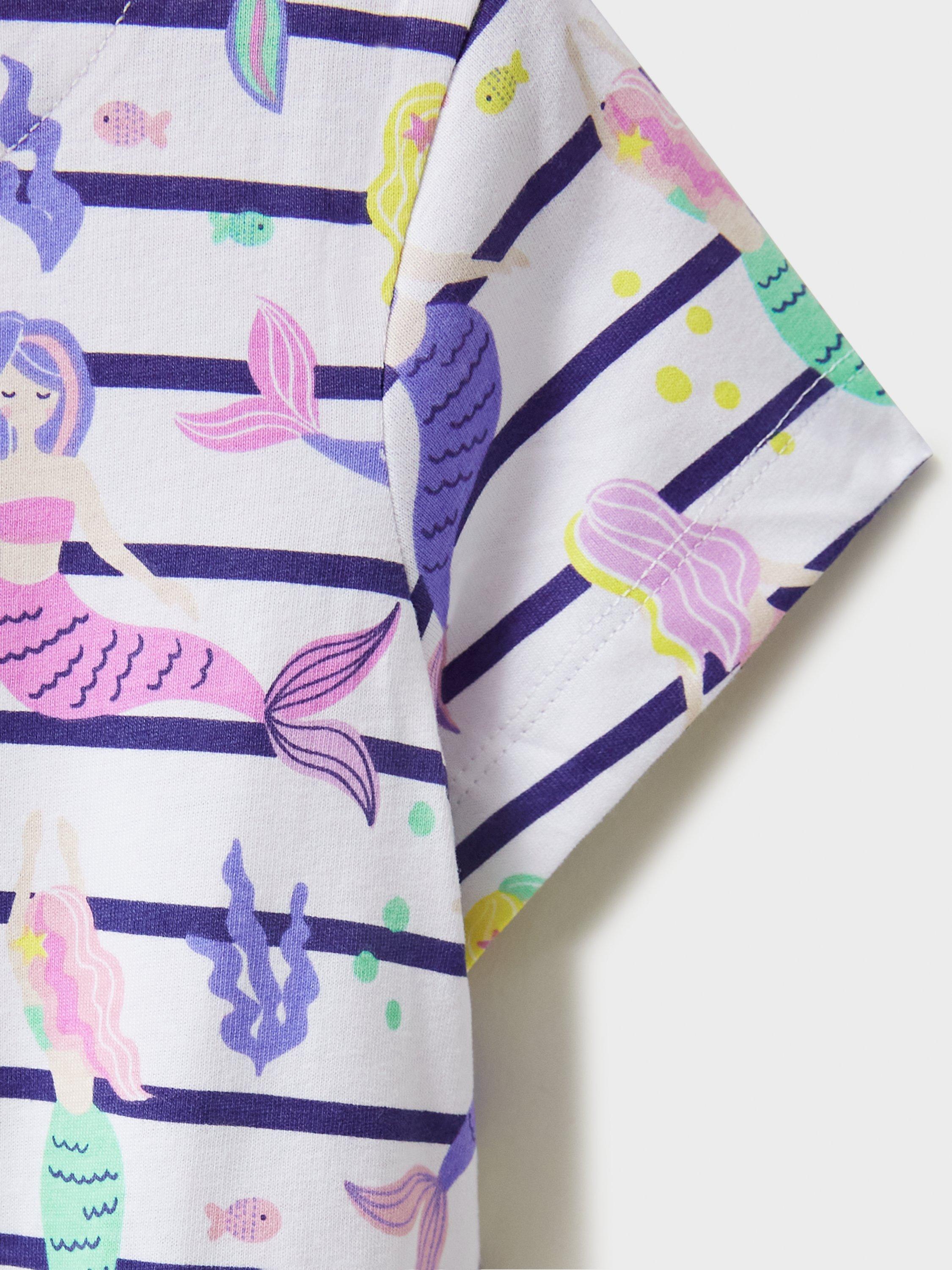 Product image 3 of 3, which shows Crew Clothing Kids' Short Sleeve Mermaid & Stripe Print Cotton Jersey Dress, Multi, 6-7 years