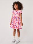 Crew Clothing Kids' Jersey Heart Print Dress, Pink/Multi