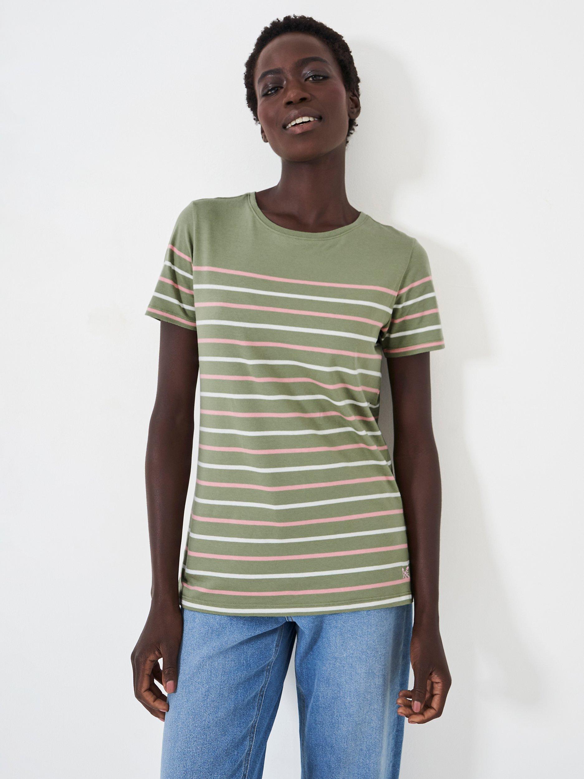 Crew Clothing Breton Striped Cotton Jersey T-Shirt, Green