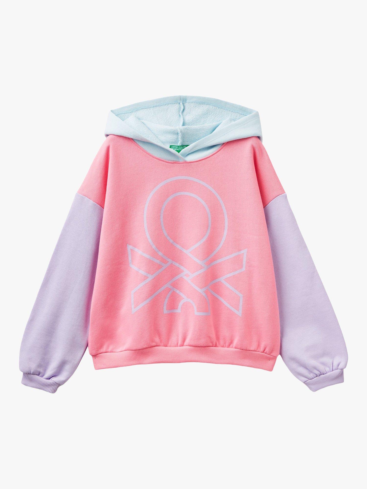 Benetton Kids' Colourblock Logo Hooded Sweatshirt, Multi